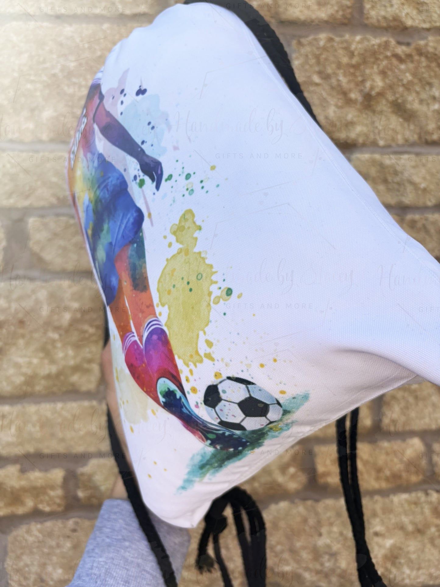 Personalised Watercolour Girls Football Drawstring Bag