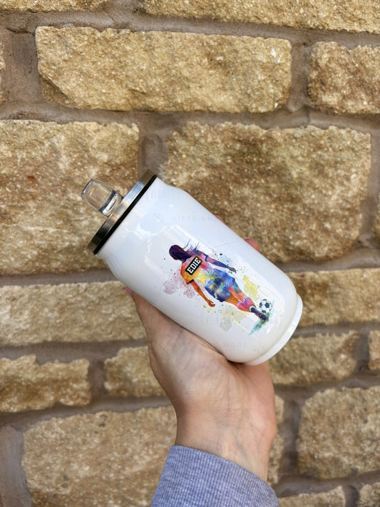 Personalised Woman's Football Player Stainless Steel Can with Straw - Two Sizes