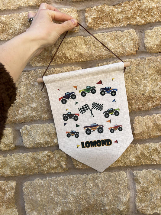 Personalised Monster Truck Linen Flag