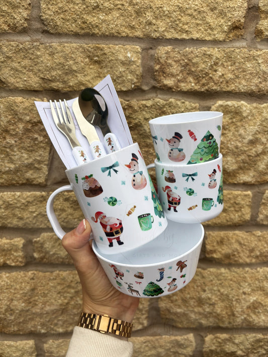 Personalised Plastic Christmas Children's Dinner Set