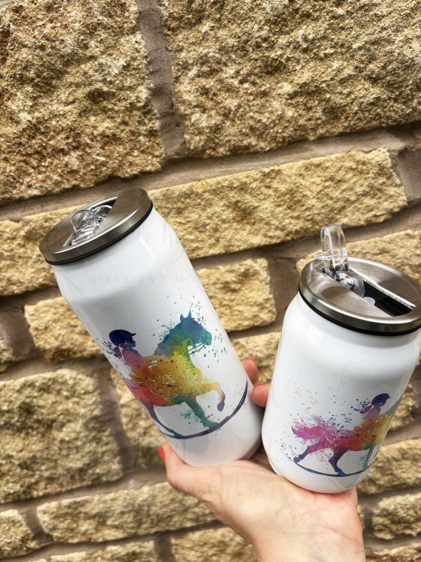 Personalised Horse Riding Stainless Steel Can with Straw - Two Sizes Editable Text