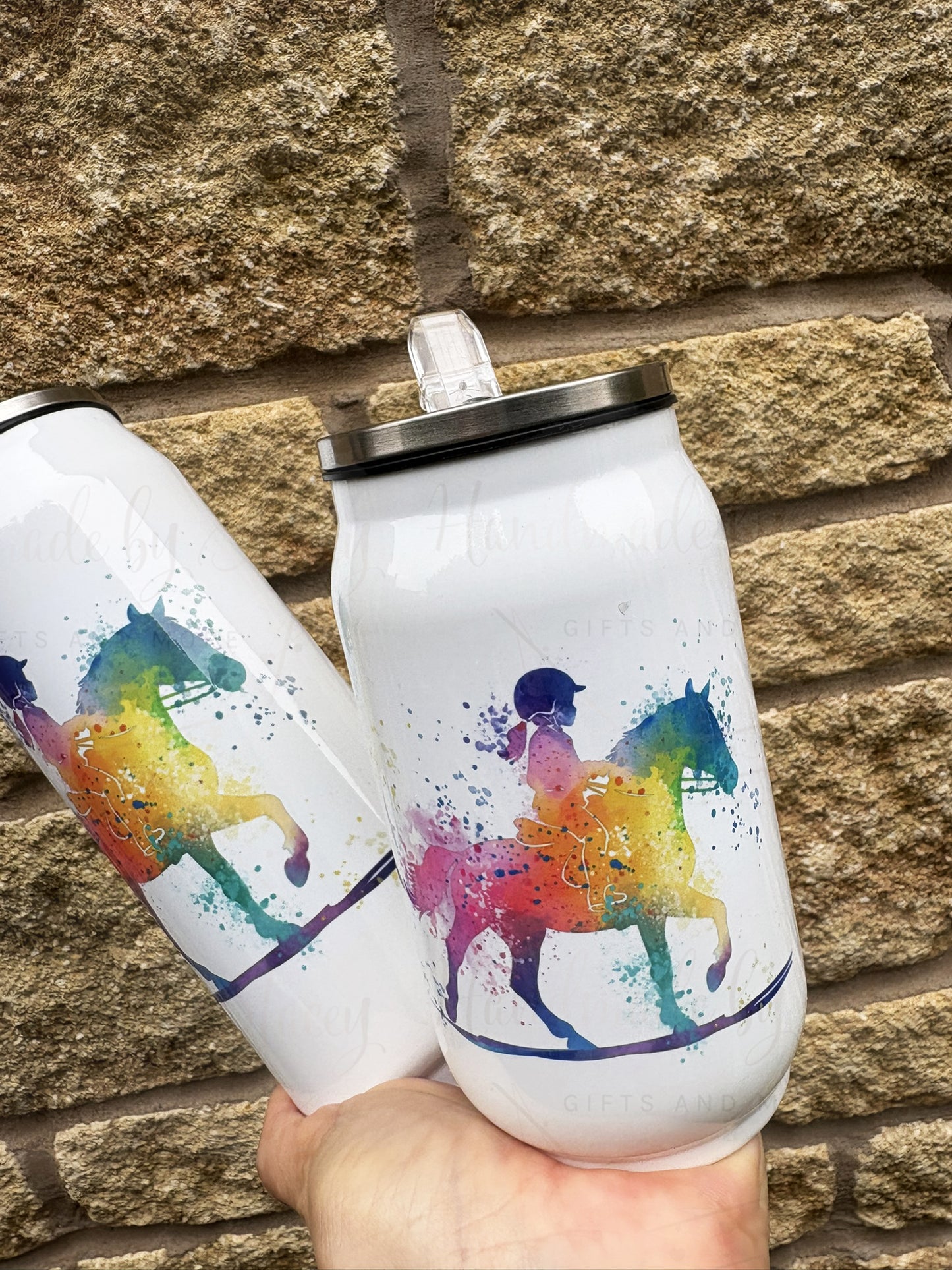 Personalised Horse Riding Stainless Steel Can with Straw - Two Sizes Editable Text