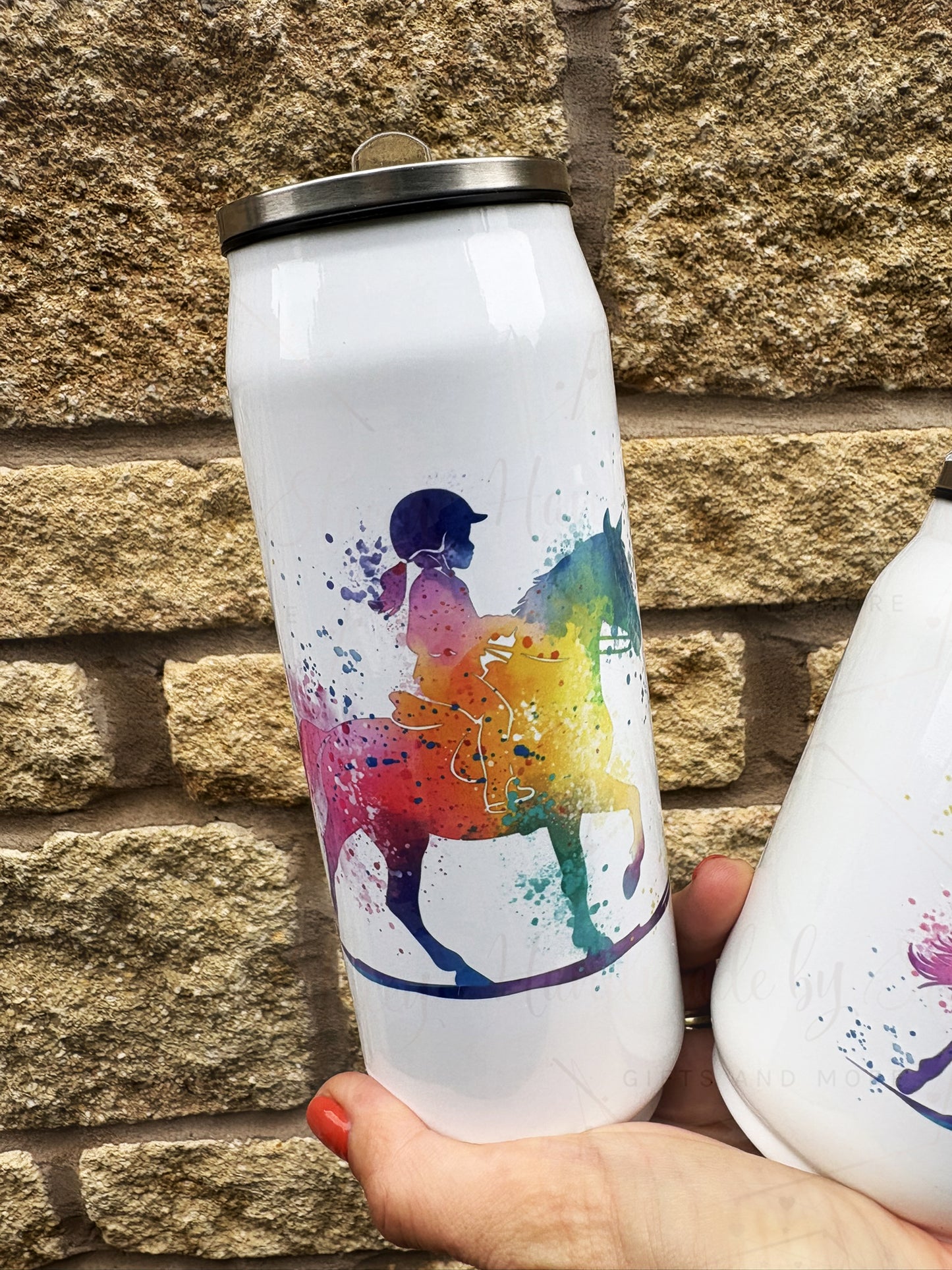 Personalised Horse Riding Stainless Steel Can with Straw - Two Sizes Editable Text