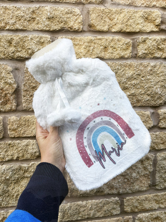 Personalised Pink Rainbow Hot Water Bottle