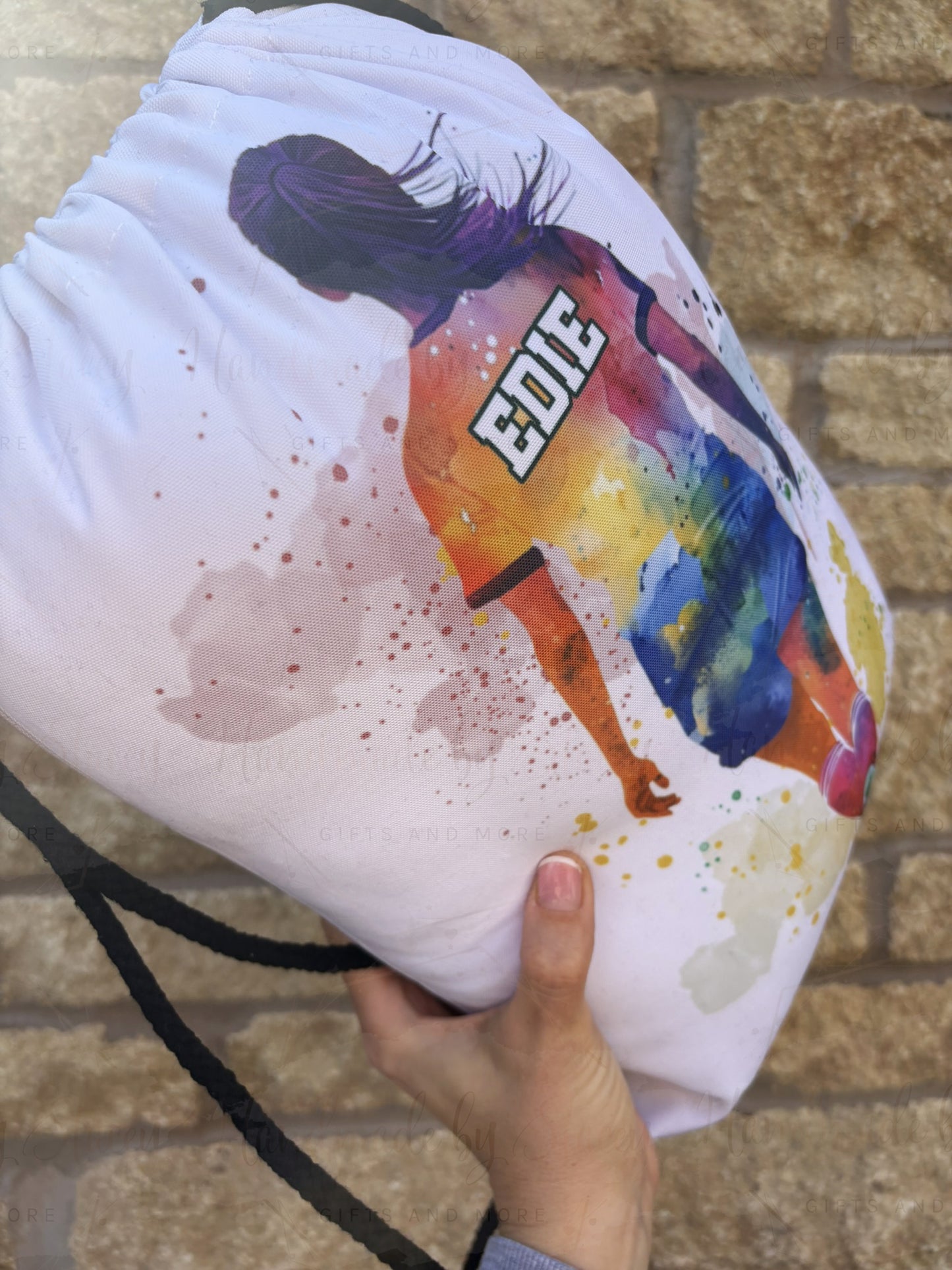 Personalised Watercolour Girls Football Drawstring Bag