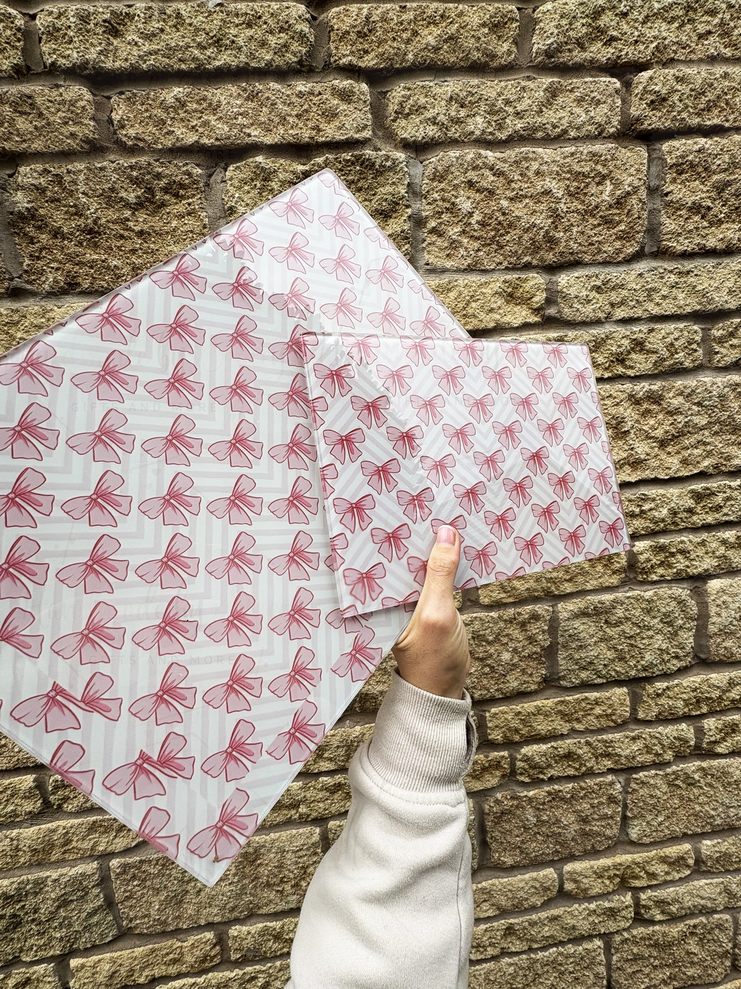 Pink Bow Glass Chopping Board in A3 or A4 Sizes