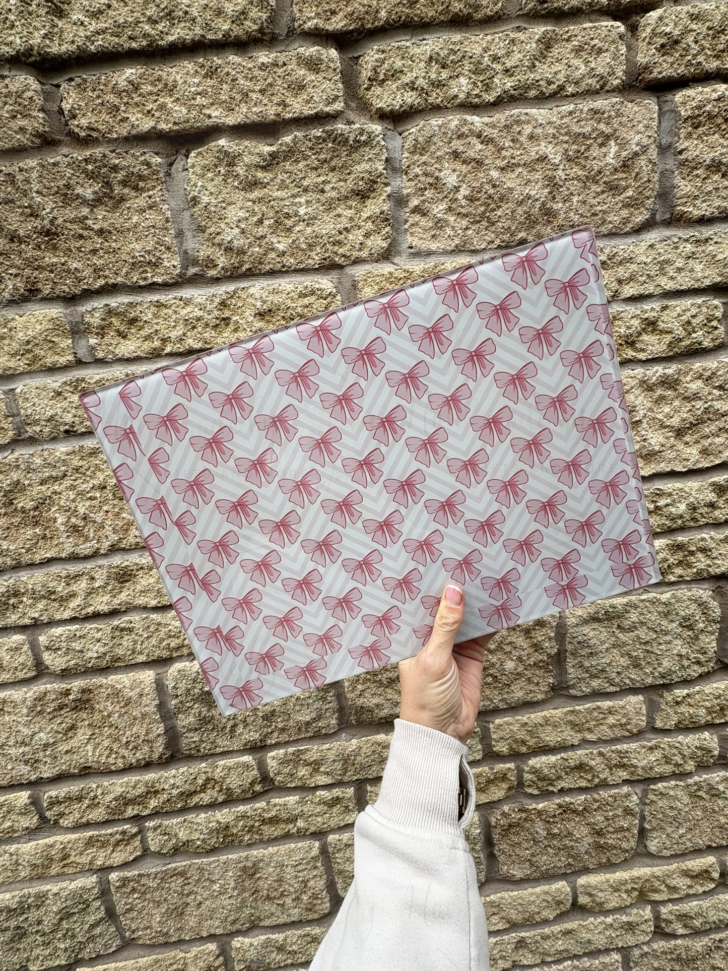 Pink Bow Glass Chopping Board in A3 or A4 Sizes
