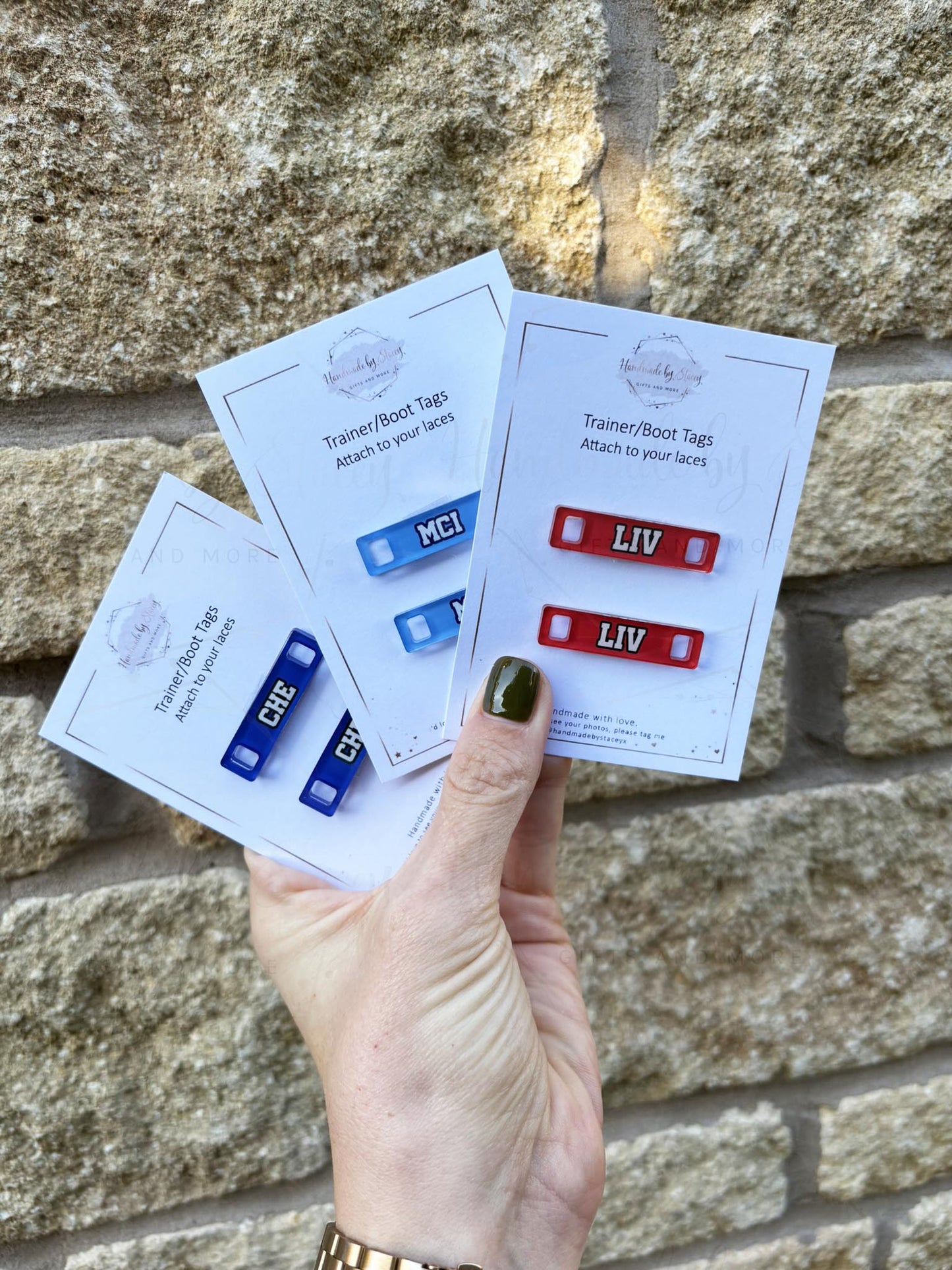 Personalised Acrylic Shoe Trainer Boot Tags, Football Team Design