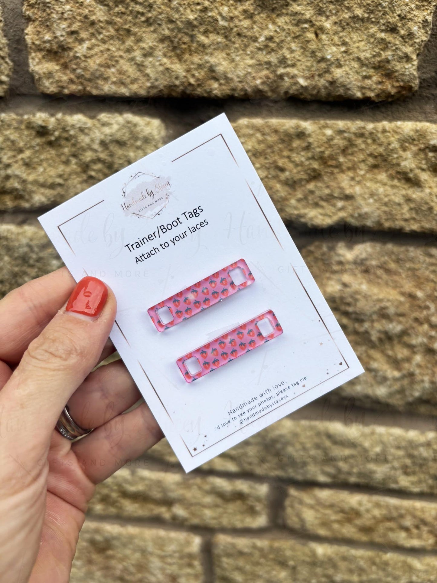 Personalised Acrylic Shoe Trainer Boot Tags, Pink Design