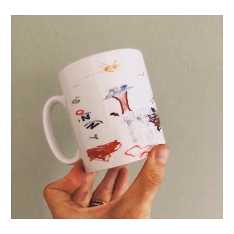 Personalised Ceramic Mug|Child Drawing Artwork Handprint|Unique Memory Gift Idea Fathers Mothers Day Birthday