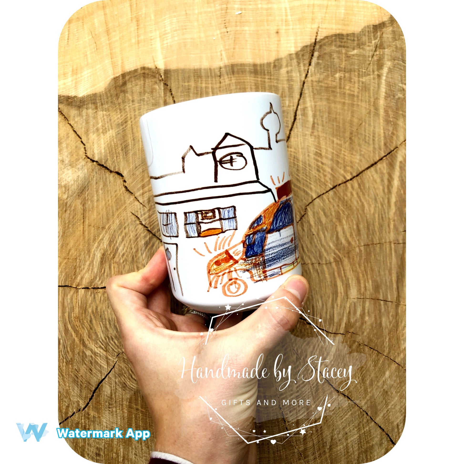 Personalised Ceramic Mug|Child Drawing Artwork Handprint|Unique Memory Gift Idea Fathers Mothers Day Birthday
