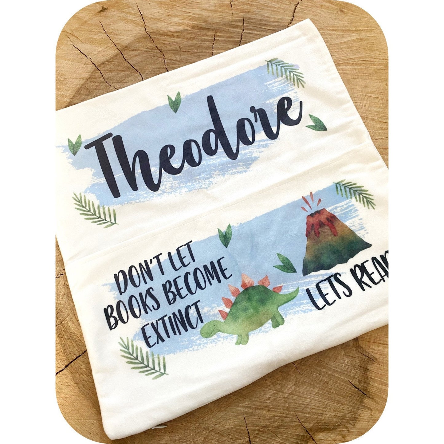 Dinosaur Personalised Book Cushion/Pocket Cushion/Gift Idea for Children/Birthday Gift for Son/Daughter/Reading Keepsake Bedroom Decor