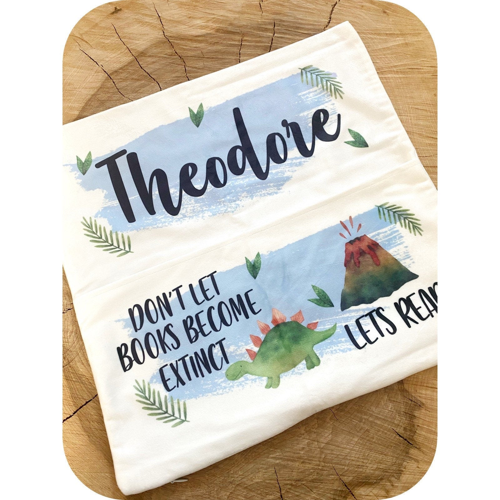 Dinosaur Personalised Book Cushion/Pocket Cushion/Gift Idea for Children/Birthday Gift for Son/Daughter/Reading Keepsake Bedroom Decor