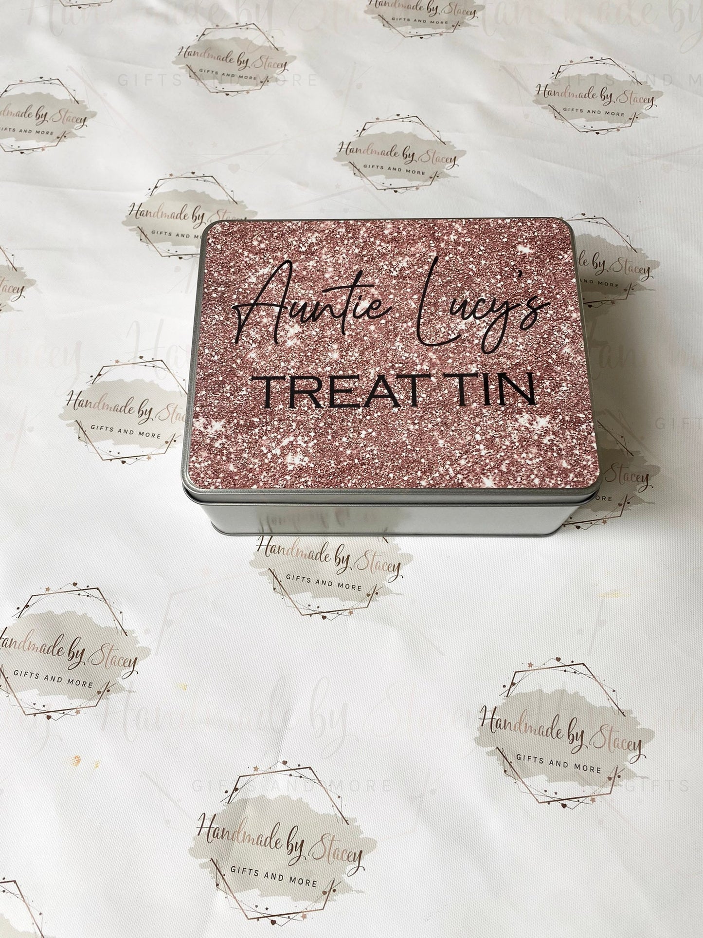 Personalised Novelty Metal Tin|Rose Glitter Design|Birthday Christmas Gift|Editable Text|Sweet Biscuit Self Care Box|Treat for Friend