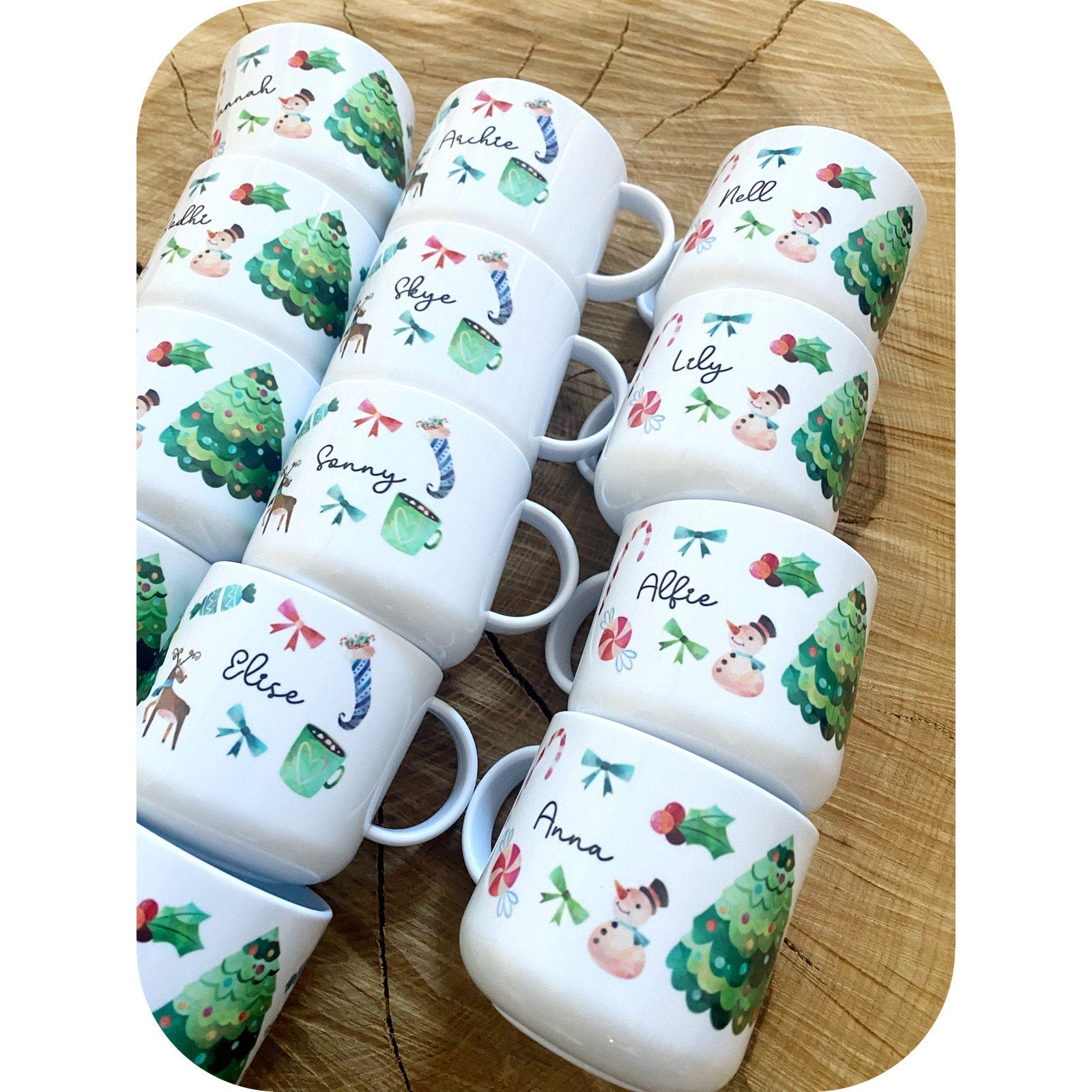 Personalised Christmas Cup|Editable Text Plastic|Ceramic Mug Suitable for Adult & Child|Family Gift Idea for All|Hot Chocolate Xmas Eve Box