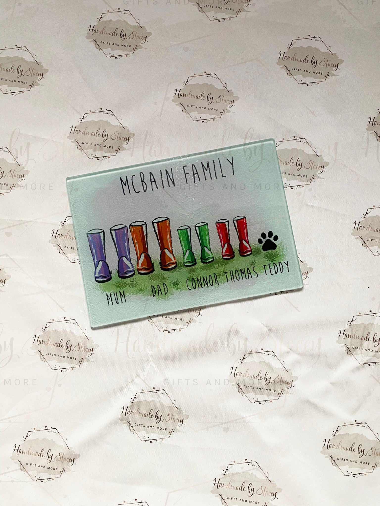 Personalised Chopping Board|Kitchen Gift Idea|Our Family Wellies Design Cutting Board|Gift Idea for Birthday|the Home|Family