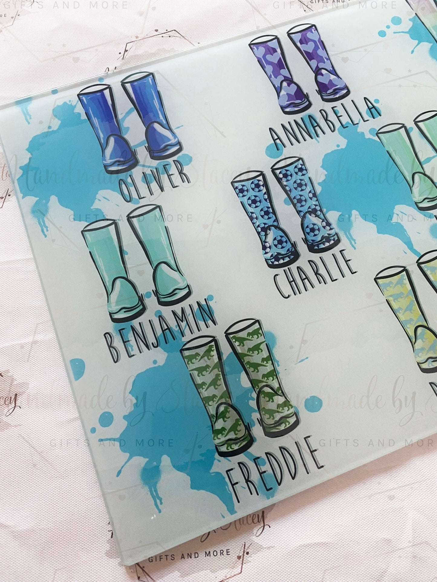 Personalised Chopping Board|Kitchen Gift Idea|Rainy Puddle Grandchildren Wellies Cutting Board|Gift Idea for Grandparents|Editable Text