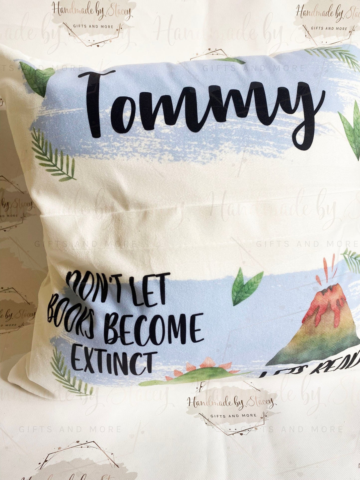 Dinosaur Personalised Book Cushion/Pocket Cushion/Gift Idea for Children/Birthday Gift for Son/Daughter/Reading Keepsake Bedroom Decor