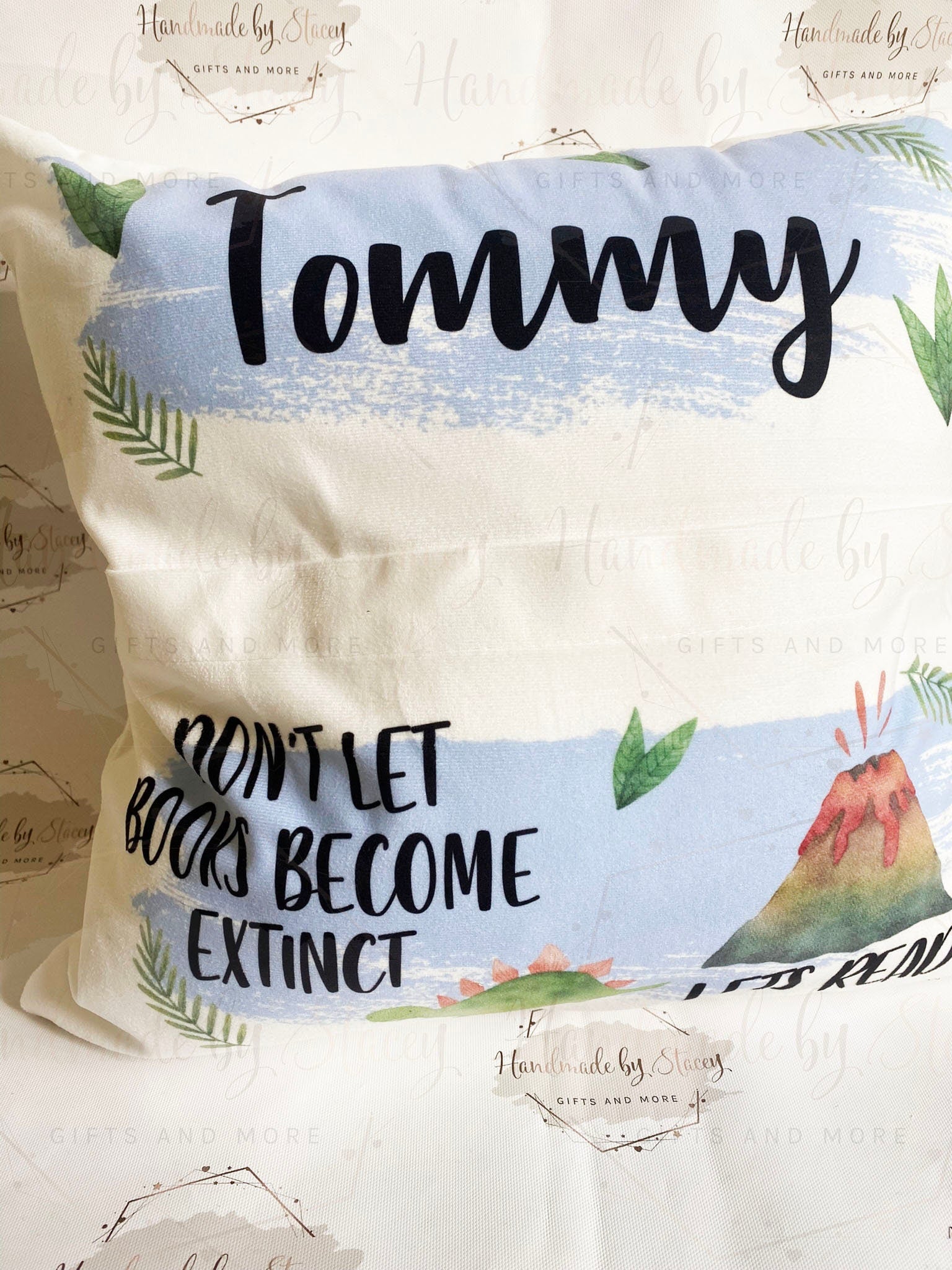 Dinosaur Personalised Book Cushion/Pocket Cushion/Gift Idea for Children/Birthday Gift for Son/Daughter/Reading Keepsake Bedroom Decor