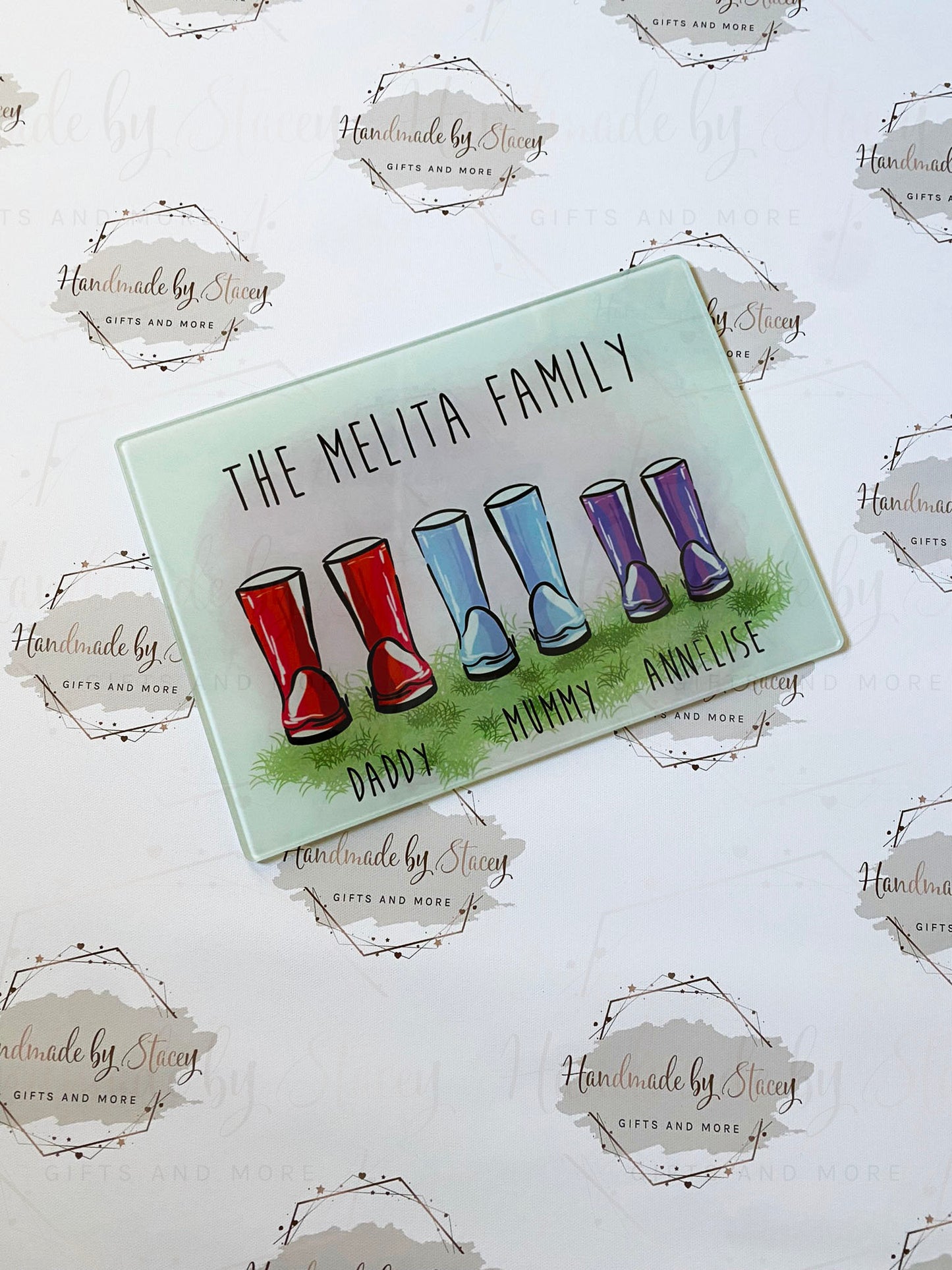 Personalised Chopping Board|Kitchen Gift Idea|Our Family Wellies Design Cutting Board|Gift Idea for Birthday|the Home|Family