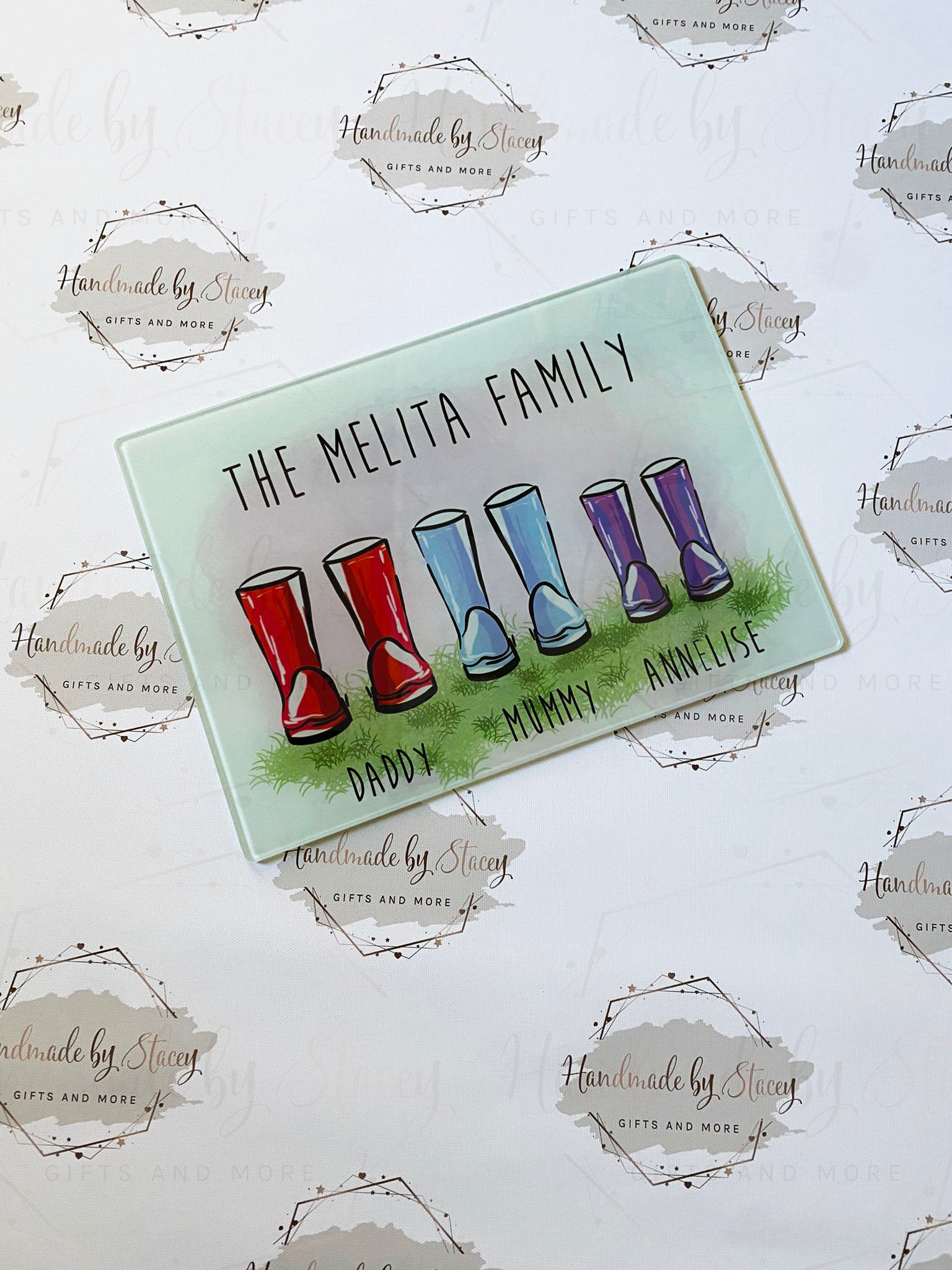 Personalised Chopping Board|Kitchen Gift Idea|Our Family Wellies Design Cutting Board|Gift Idea for Birthday|the Home|Family