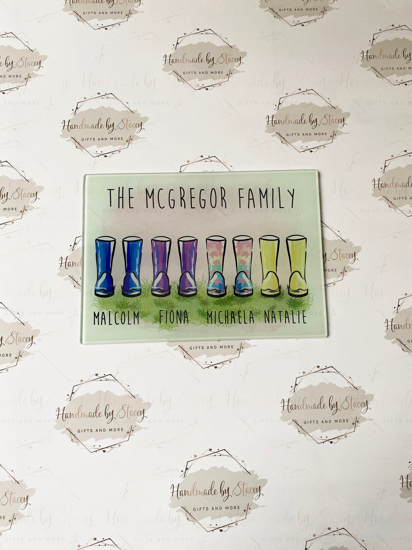 Personalised Chopping Board|Kitchen Gift Idea|Our Family Wellies Design Cutting Board|Gift Idea for Birthday|the Home|Family
