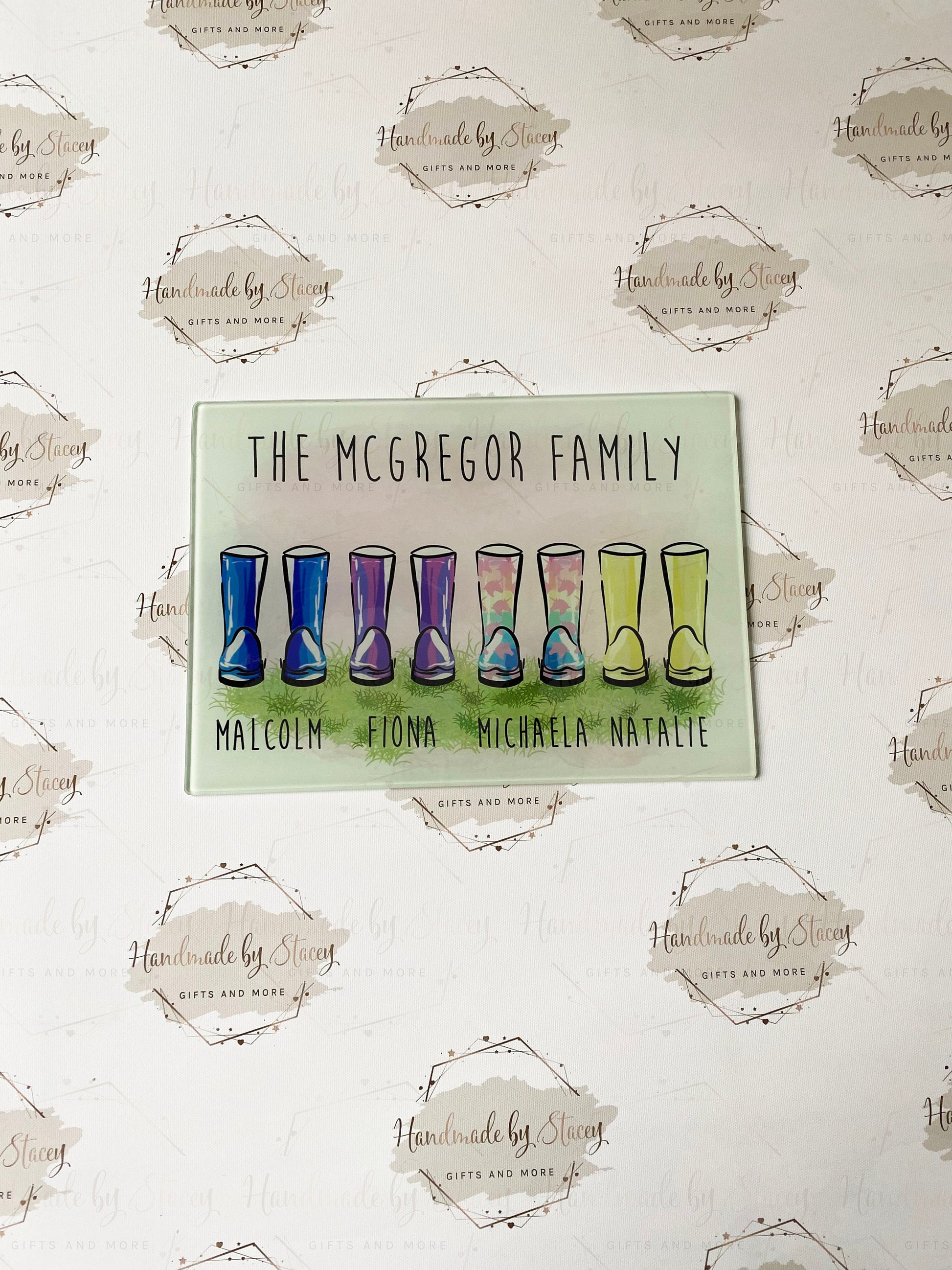 Personalised Chopping Board|Kitchen Gift Idea|Our Family Wellies Design Cutting Board|Gift Idea for Birthday|the Home|Family