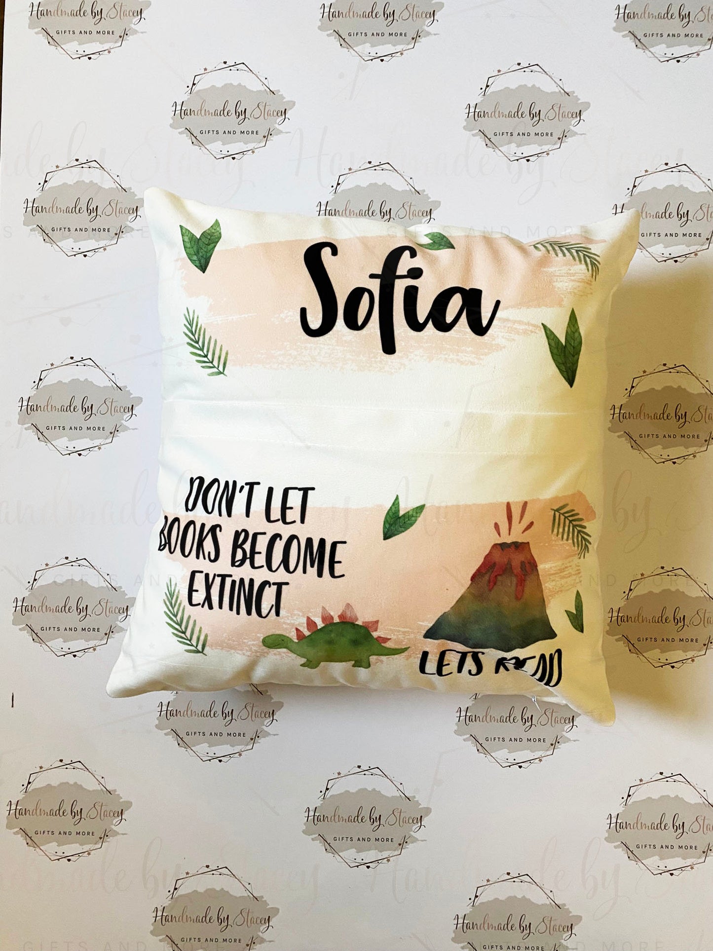 Dinosaur Personalised Book Cushion/Pocket Cushion/Gift Idea for Children/Birthday Gift for Son/Daughter/Reading Keepsake Bedroom Decor