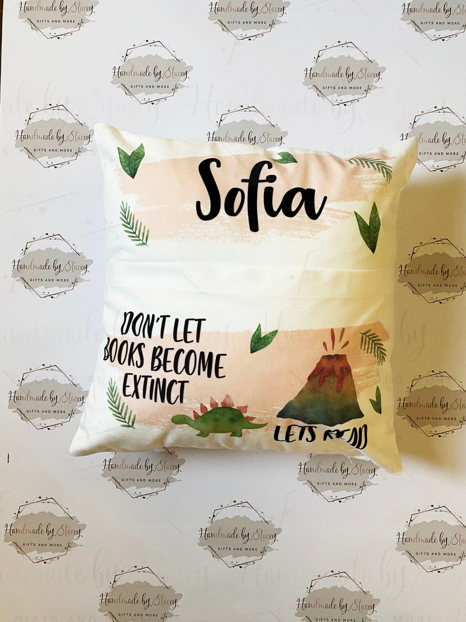 Dinosaur Personalised Book Cushion/Pocket Cushion/Gift Idea for Children/Birthday Gift for Son/Daughter/Reading Keepsake Bedroom Decor