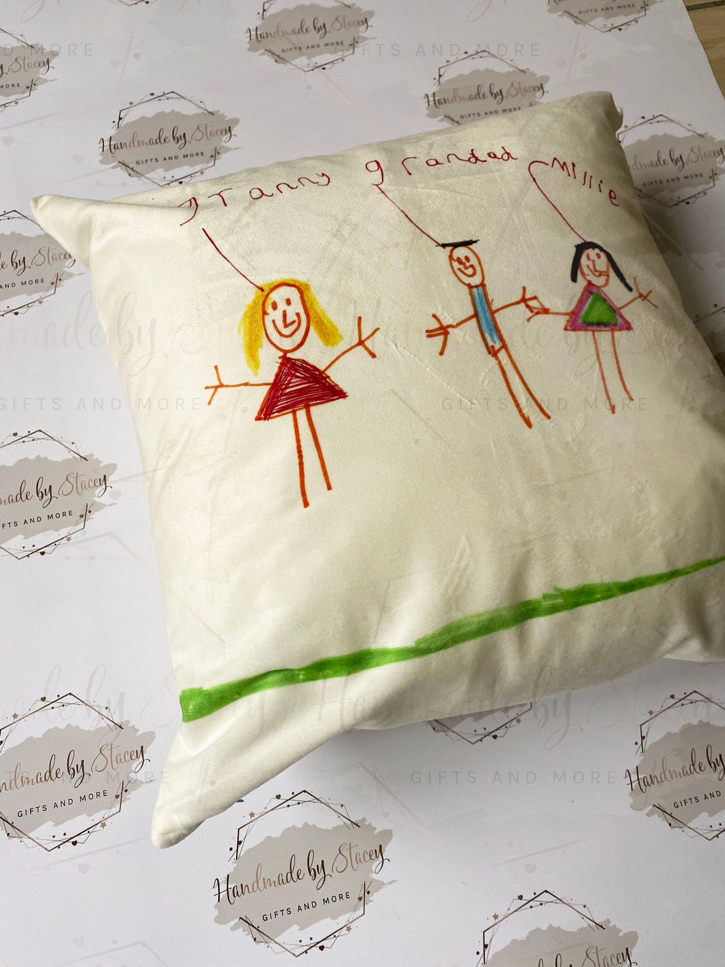 Personalised Child's Cushion|Create your Own Pillow|Handmade Child Adult Drawing Artwork|Custom Editable Text|Fathers Mothers Day Christmas