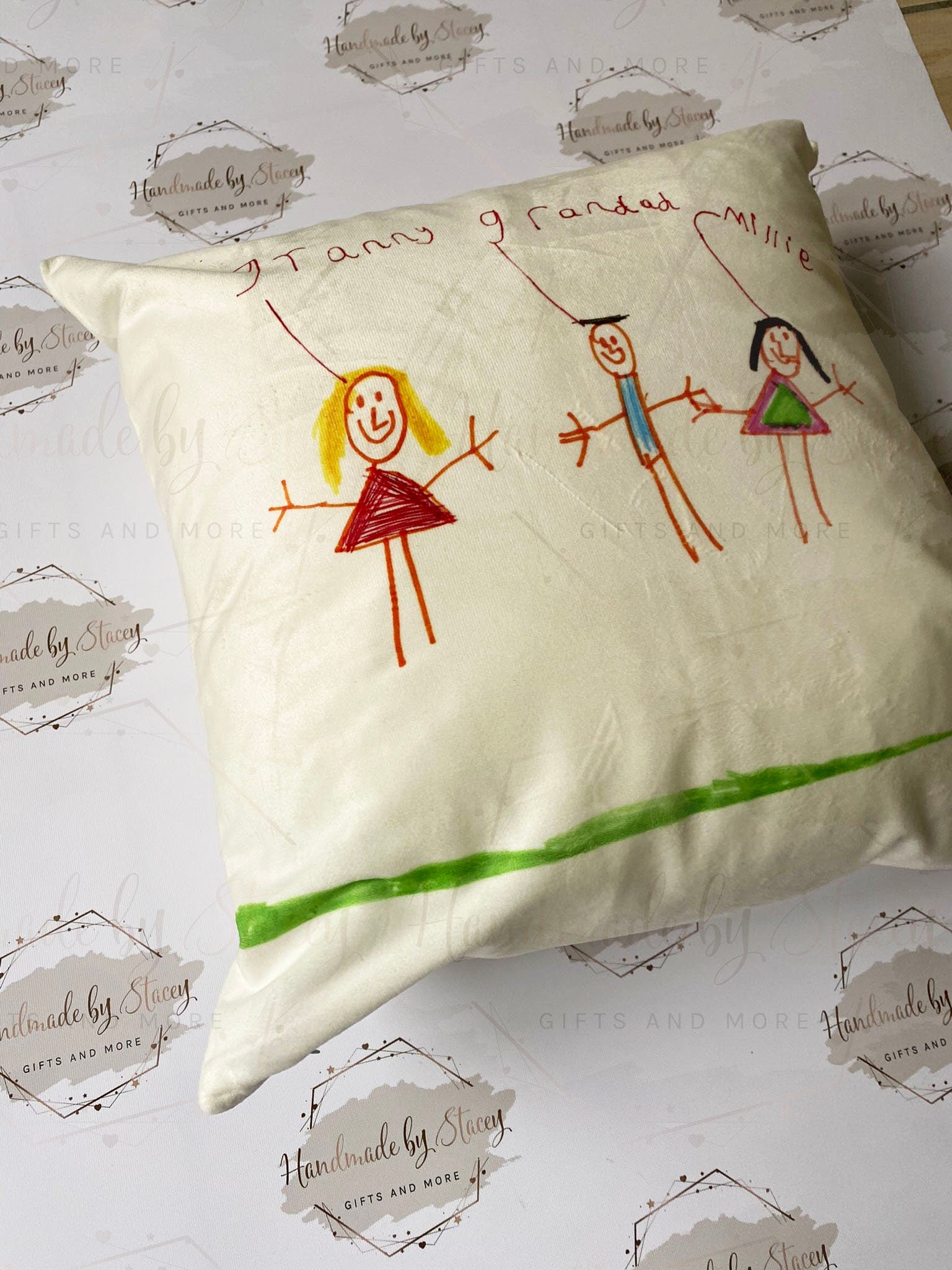 Personalised Child's Cushion|Create your Own Pillow|Handmade Child Adult Drawing Artwork|Custom Editable Text|Fathers Mothers Day Christmas