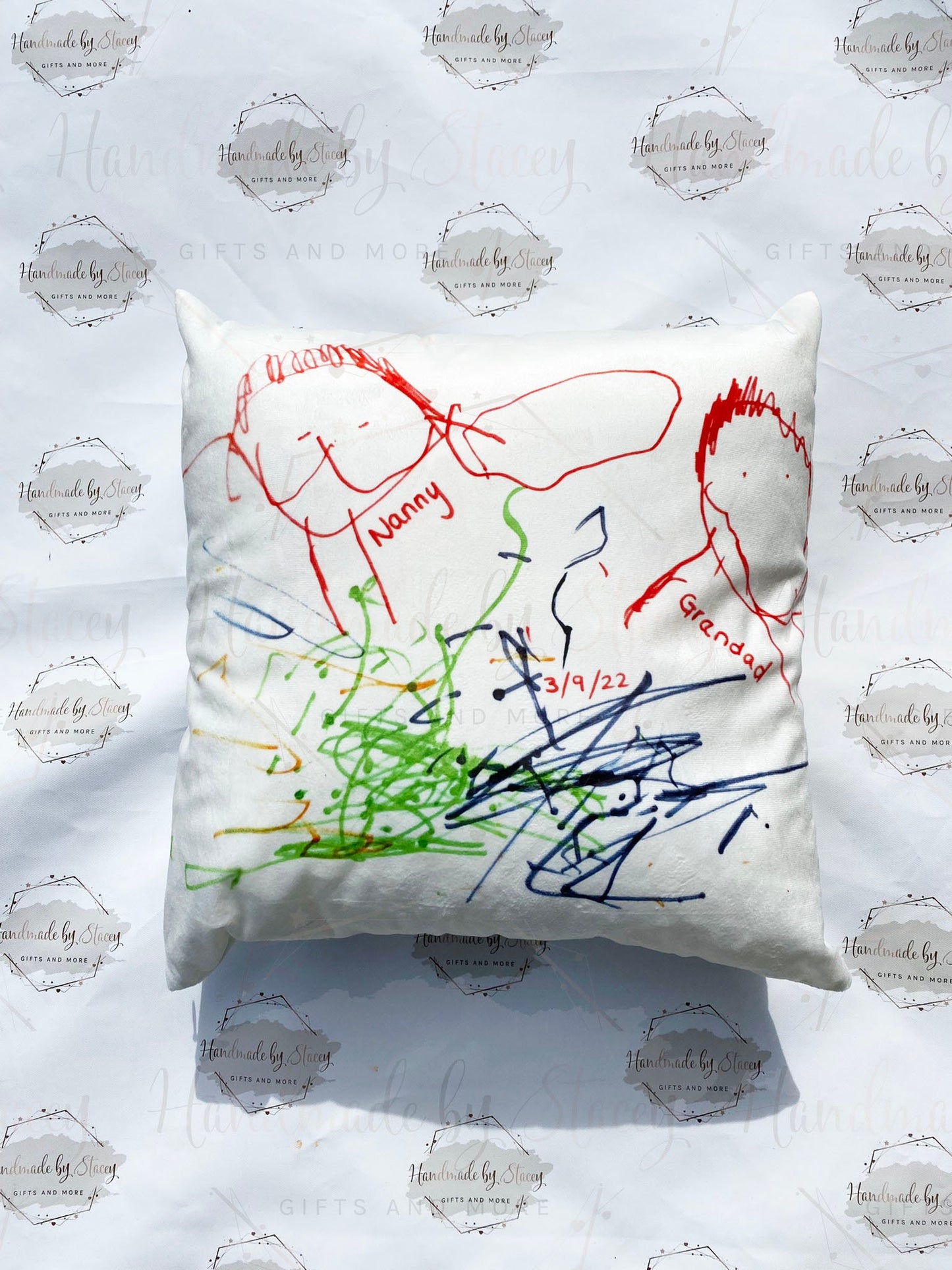 Personalised Child's Cushion|Create your Own Pillow|Handmade Child Adult Drawing Artwork|Custom Editable Text|Fathers Mothers Day Christmas