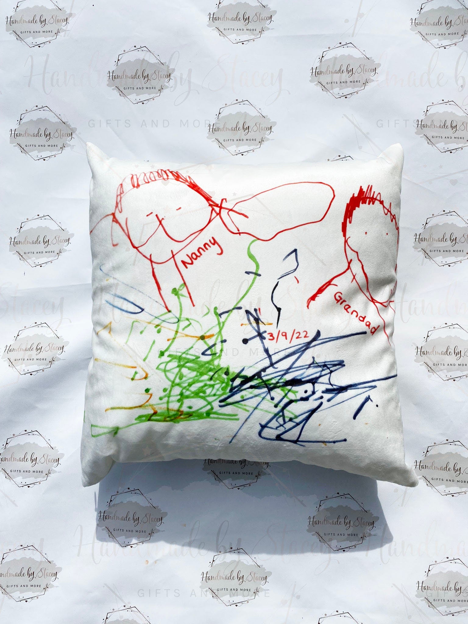 Personalised Child's Cushion|Create your Own Pillow|Handmade Child Adult Drawing Artwork|Custom Editable Text|Fathers Mothers Day Christmas