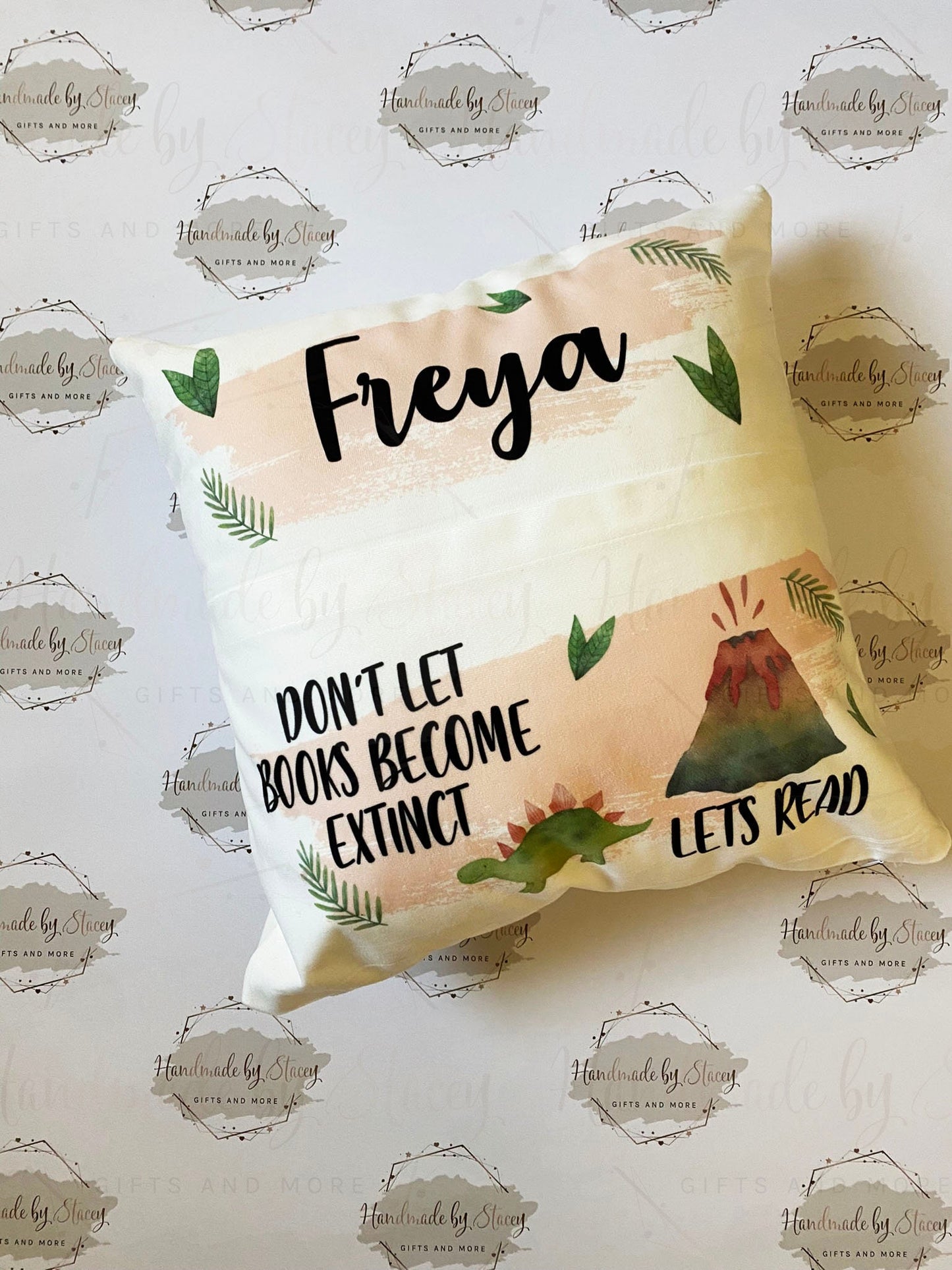 Dinosaur Personalised Book Cushion/Pocket Cushion/Gift Idea for Children/Birthday Gift for Son/Daughter/Reading Keepsake Bedroom Decor