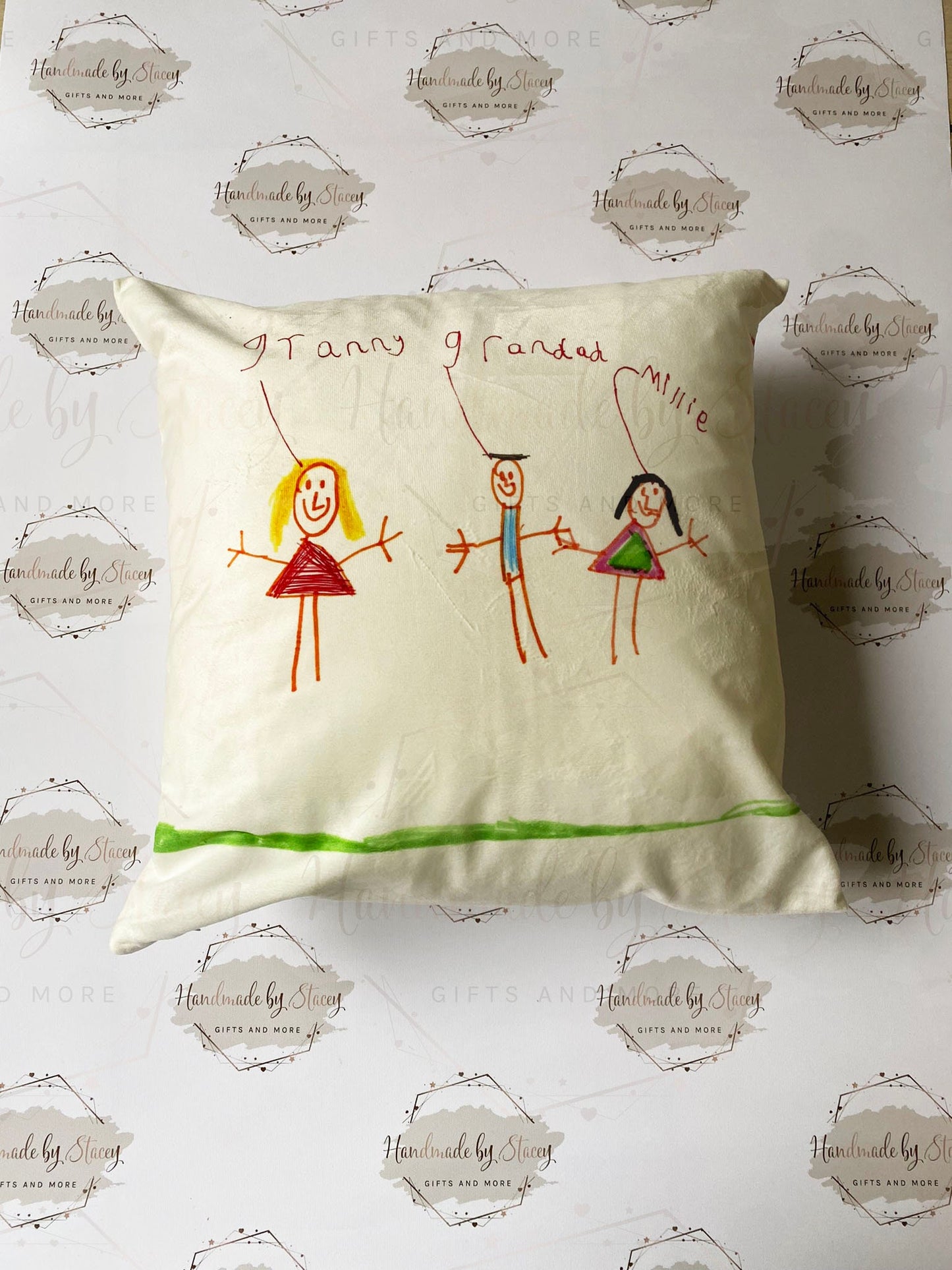 Personalised Child's Cushion|Create your Own Pillow|Handmade Child Adult Drawing Artwork|Custom Editable Text|Fathers Mothers Day Christmas