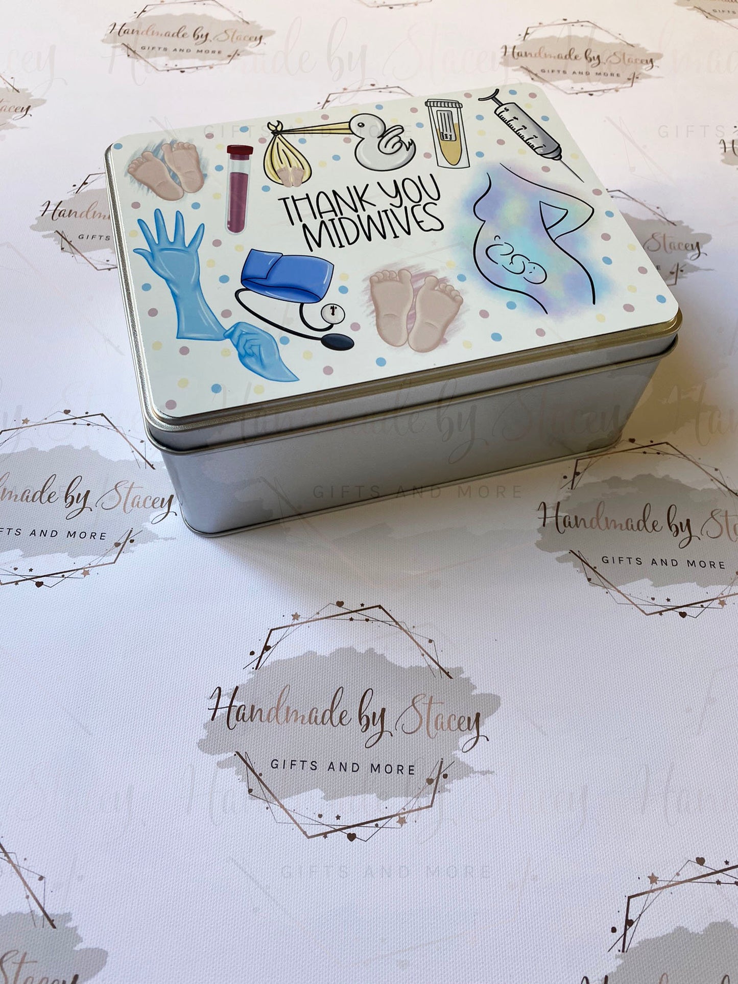 Personalised Novelty Metal Tin|Midwifery Design|Thank you Christmas Gift|Editable Text|Sweet Biscuit Self Care Box|Favour Gift for Nurses