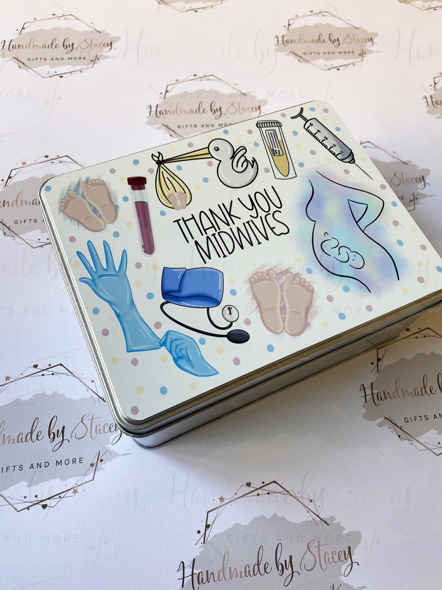 Personalised Novelty Metal Tin|Midwifery Design|Thank you Christmas Gift|Editable Text|Sweet Biscuit Self Care Box|Favour Gift for Nurses