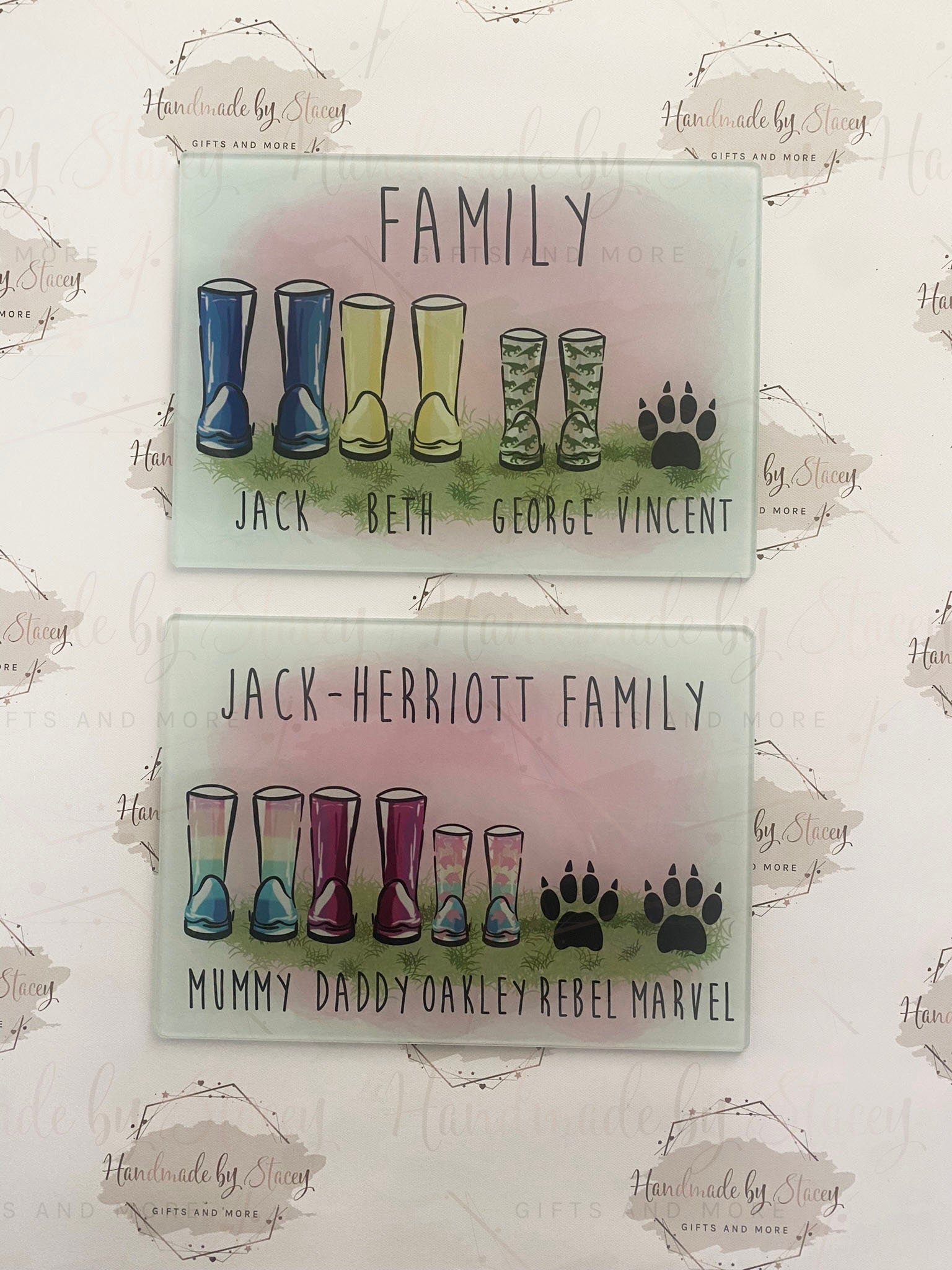 Personalised Chopping Board|Kitchen Gift Idea|Our Family Wellies Design Cutting Board|Gift Idea for Birthday|the Home|Family