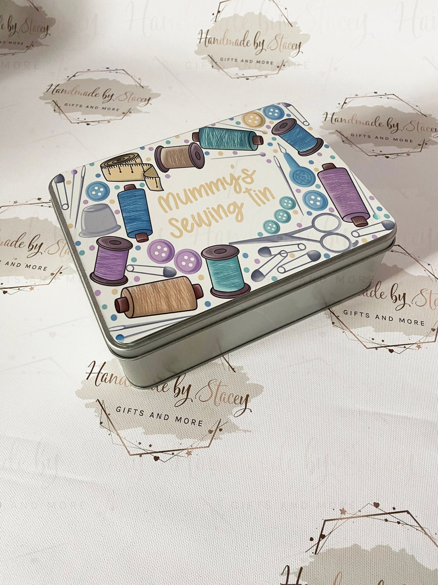 Personalised Novelty Metal Tin|Sewing Design|Crochet Knitting|Editable Text|Storage Treat Gift for Birthday Christmas|Nan|Mummy|Grandma