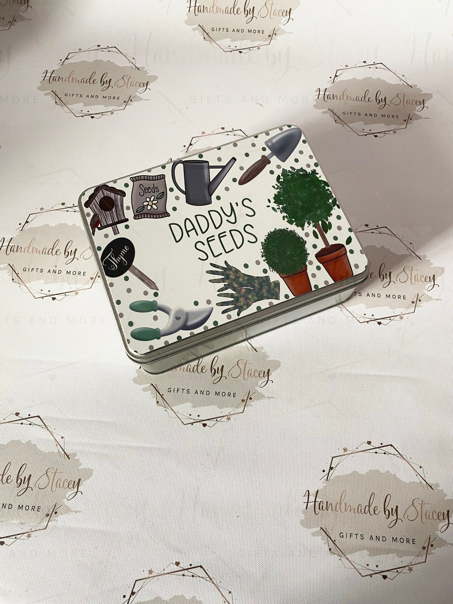 Personalised Novelty Metal Tin|Gardening Design|Birthday Christmas Gift|Editable Text|Fruit Vegetable Seeds Storage|Gift for Him|Her
