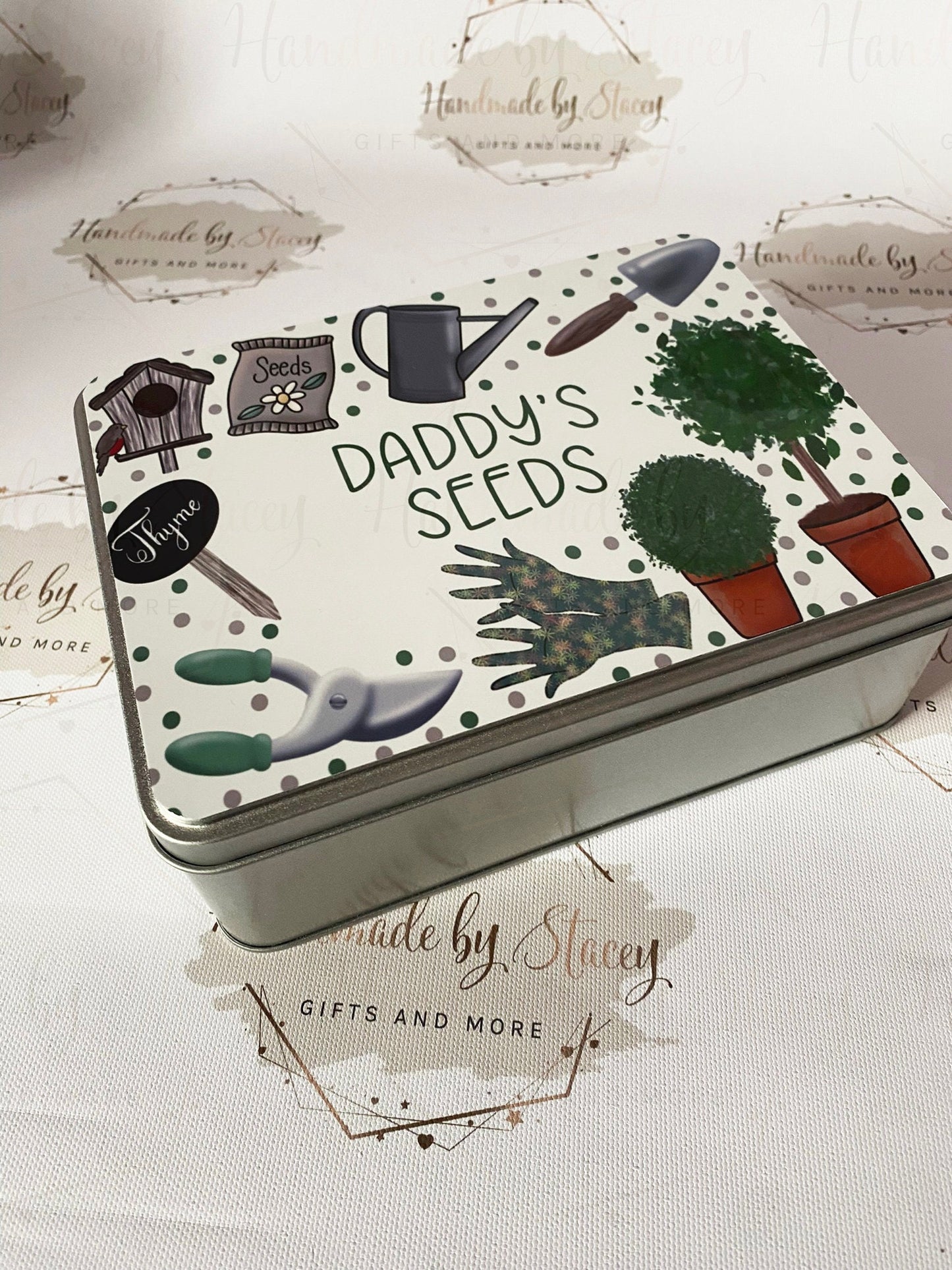 Personalised Novelty Metal Tin|Gardening Design|Birthday Christmas Gift|Editable Text|Fruit Vegetable Seeds Storage|Gift for Him|Her