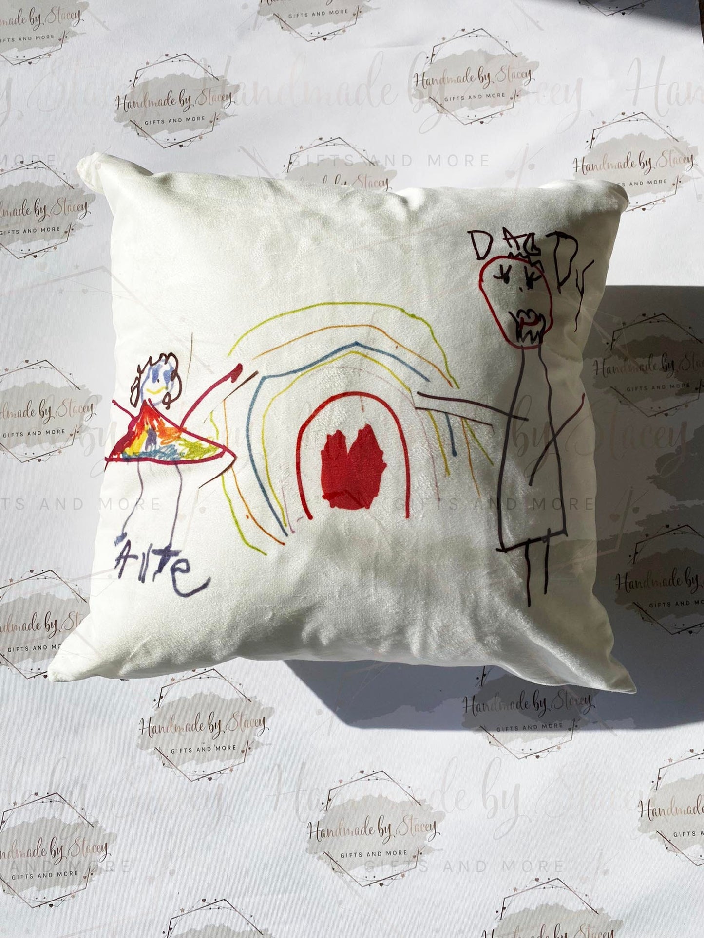 Personalised Child's Cushion|Create your Own Pillow|Handmade Child Adult Drawing Artwork|Custom Editable Text|Fathers Mothers Day Christmas