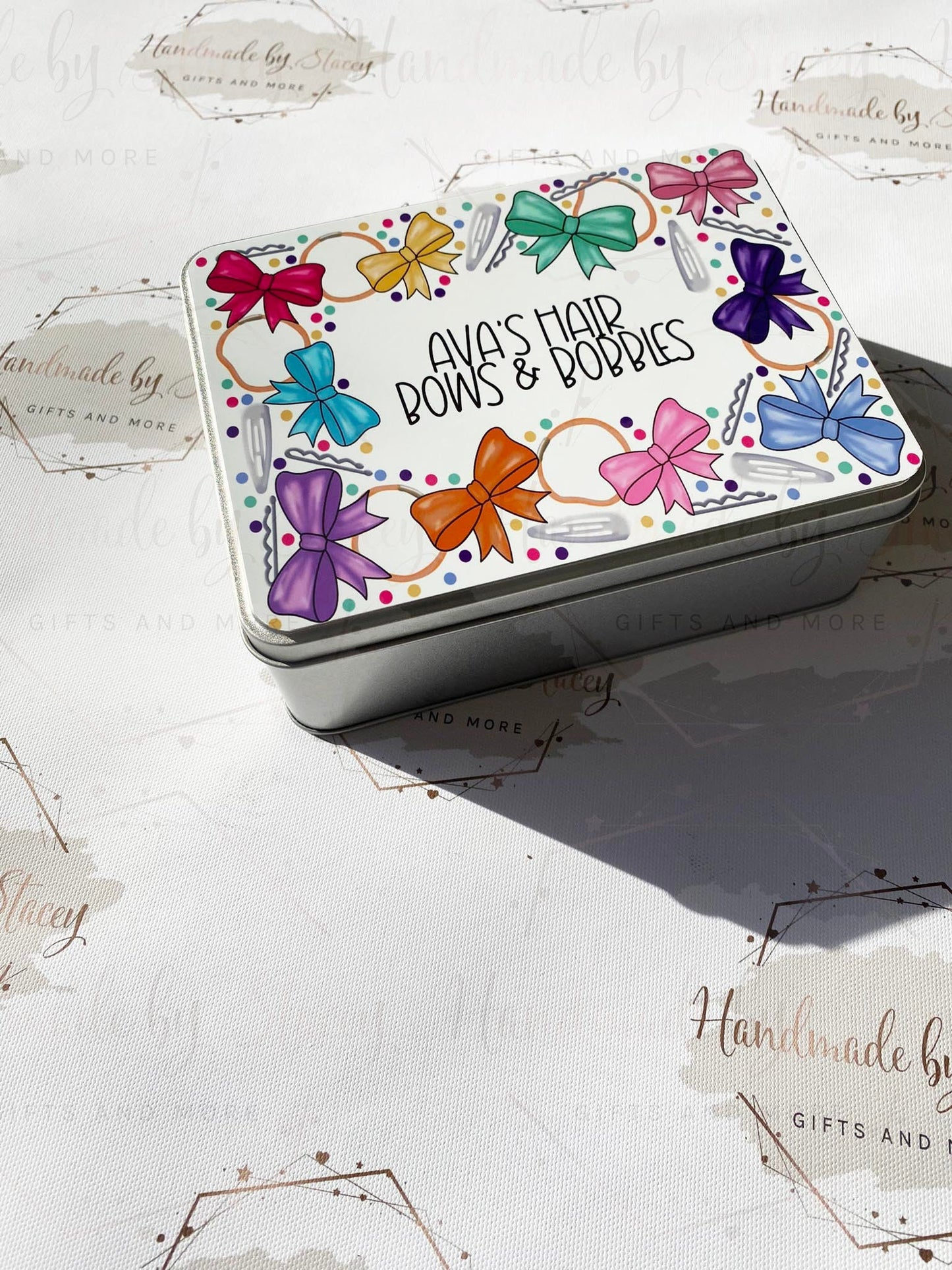 Personalised Novelty Metal Tin|Childs Hair Bows & Clips Box|Custom Editable Text|Gift Idea for Daughter|Sister|Niece|Grandaughter