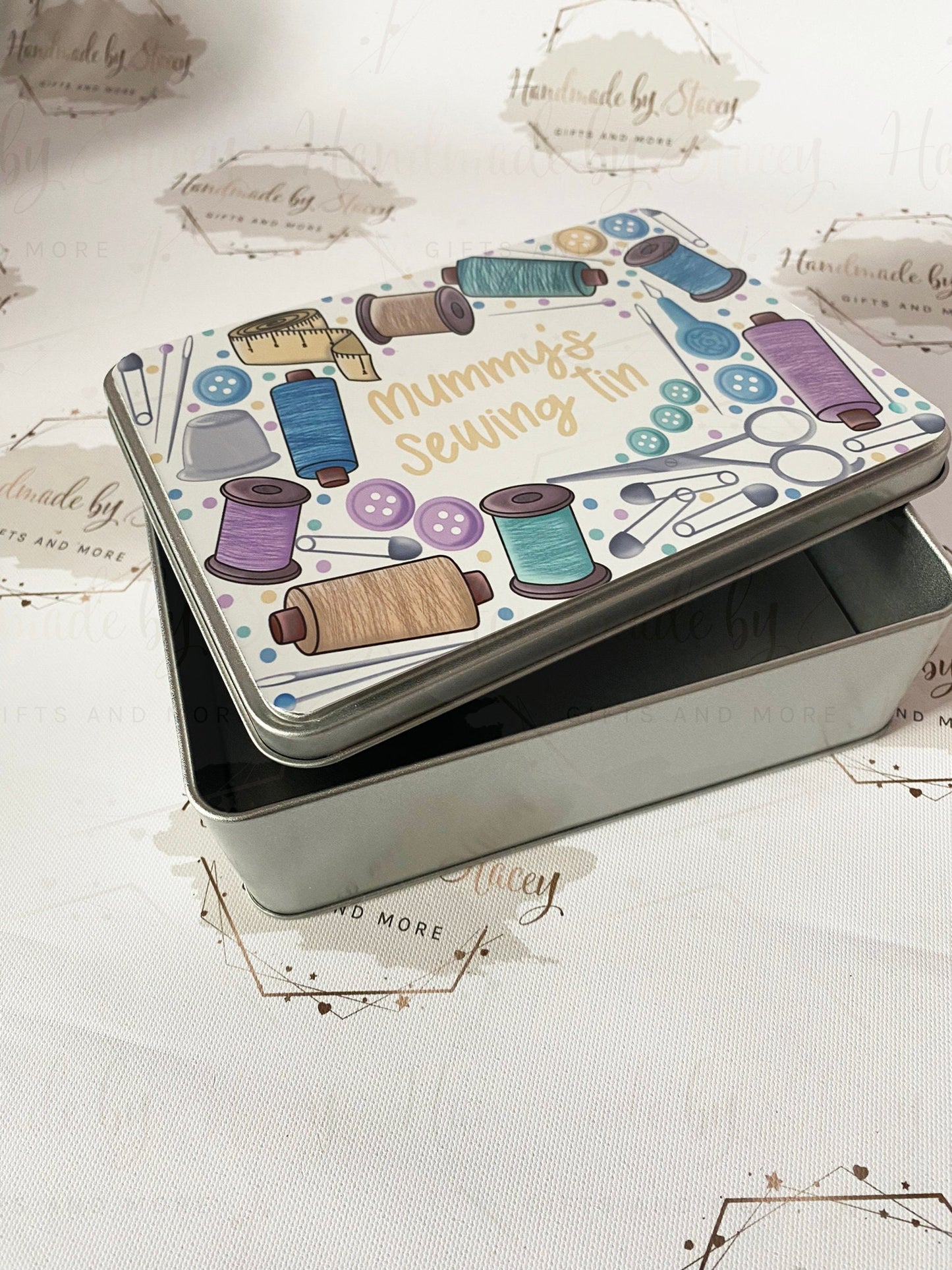 Personalised Novelty Metal Tin|Sewing Design|Crochet Knitting|Editable Text|Storage Treat Gift for Birthday Christmas|Nan|Mummy|Grandma