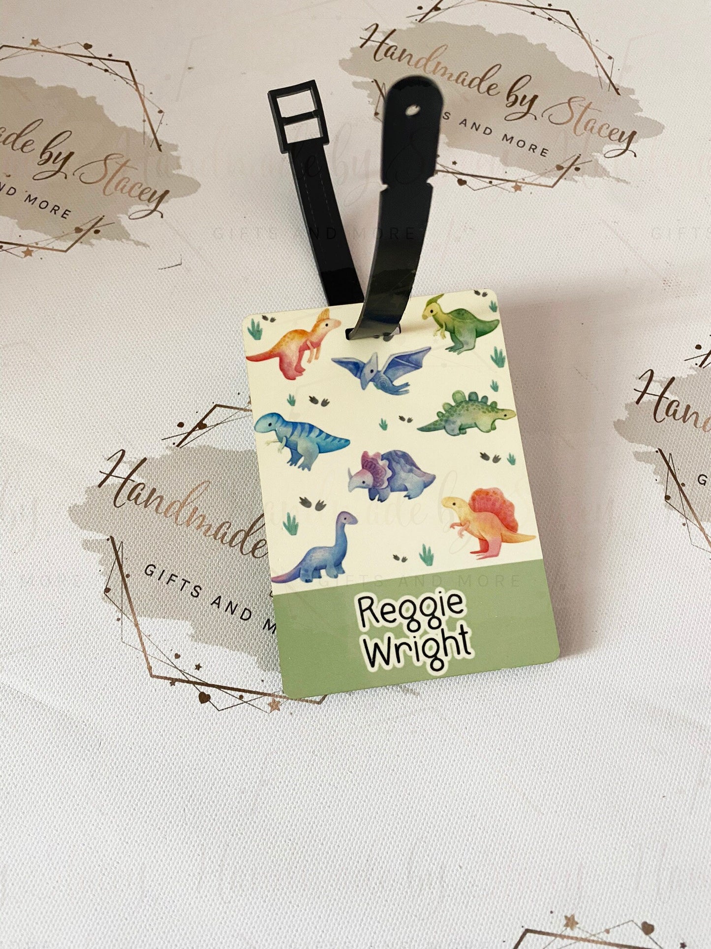 Personalised Childrens Passport Holder|Dinosaur Design PU Leather|Custom Text|MDF Luggage Tag|School Name Tag|Gift for Child|Travelling