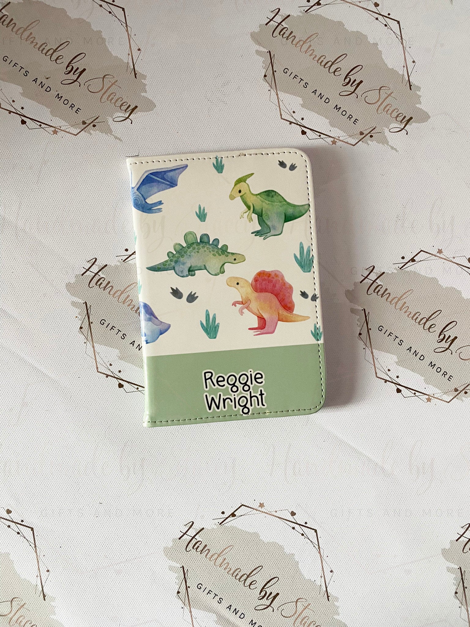 Personalised Childrens Passport Holder|Dinosaur Design PU Leather|Custom Text|MDF Luggage Tag|School Name Tag|Gift for Child|Travelling