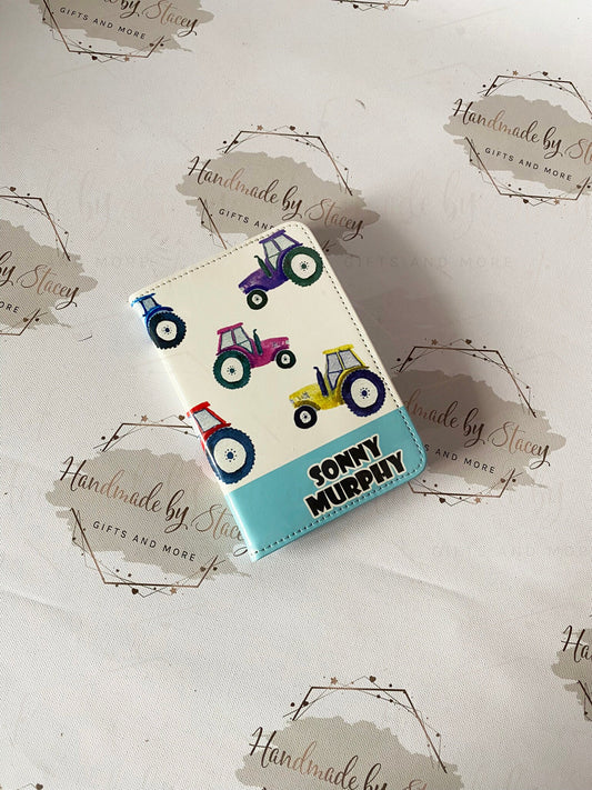 Personalised Childrens Passport Holder|Tractor Design PU Leather|Custom Text|MDF Luggage Tag|School Name Tag|Gift for Child|Travelling
