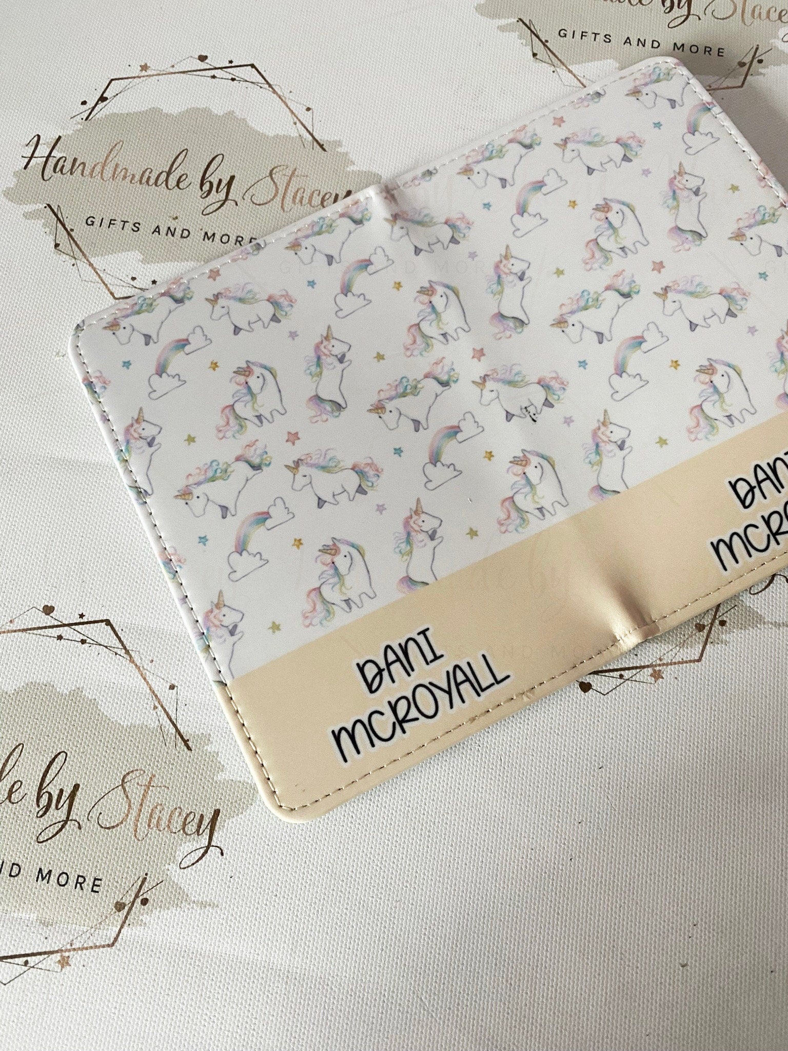 Personalised Childrens Passport Holder|Unicorn Design PU Leather|Custom Text|MDF Luggage Tag|School Name Tag|Gift for Child|Travelling