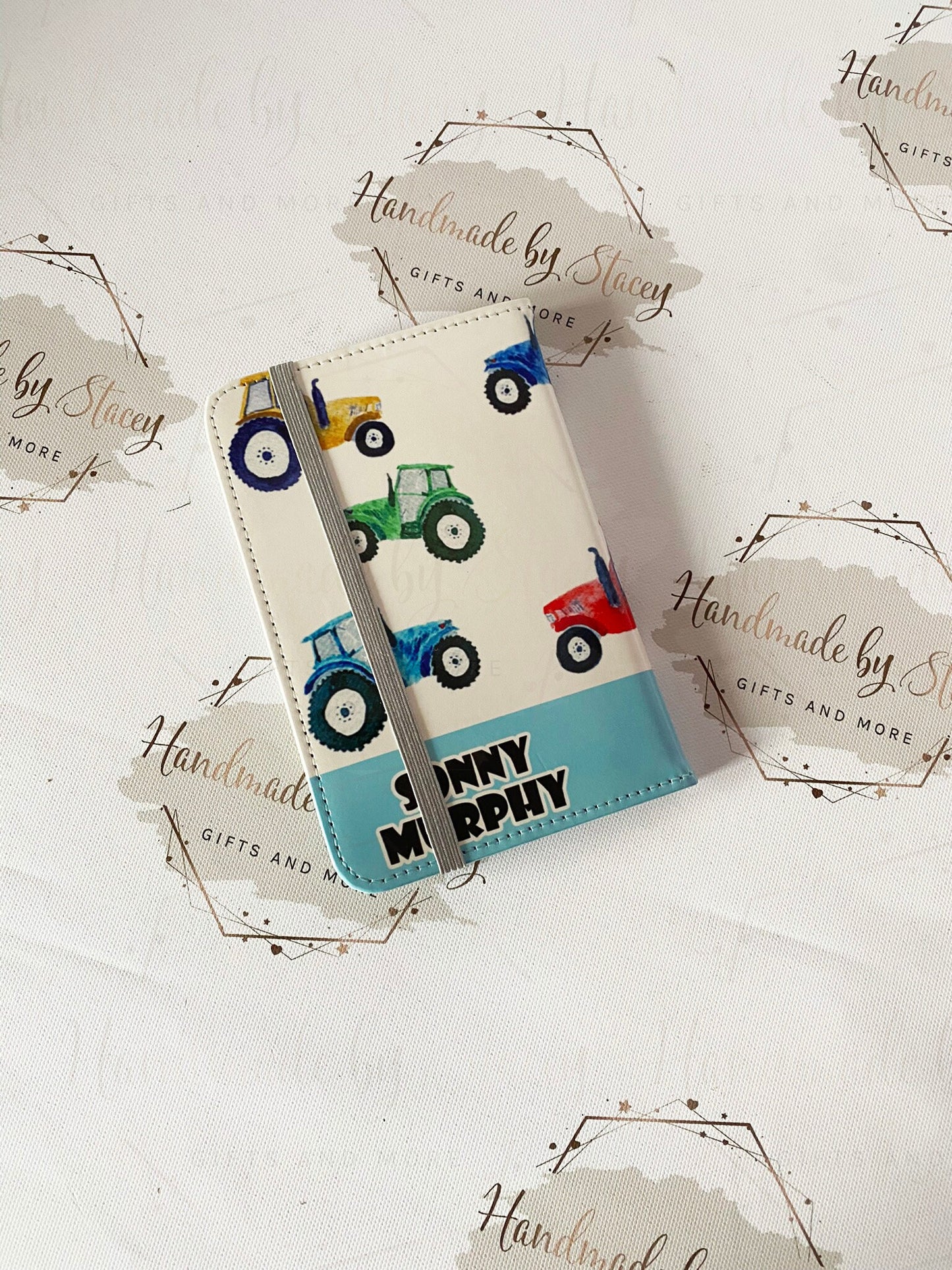Personalised Childrens Passport Holder|Tractor Design PU Leather|Custom Text|MDF Luggage Tag|School Name Tag|Gift for Child|Travelling