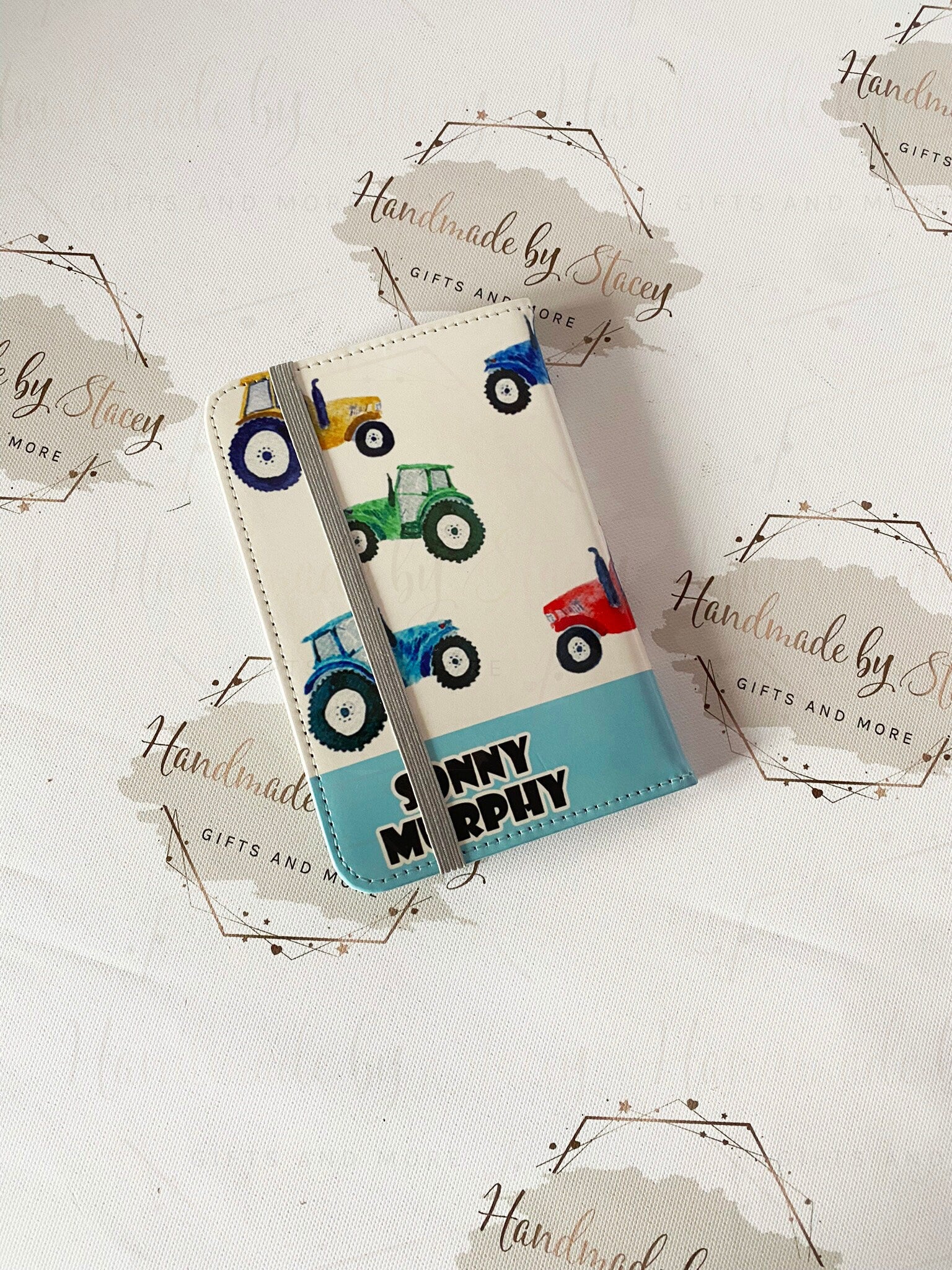 Personalised Childrens Passport Holder|Tractor Design PU Leather|Custom Text|MDF Luggage Tag|School Name Tag|Gift for Child|Travelling